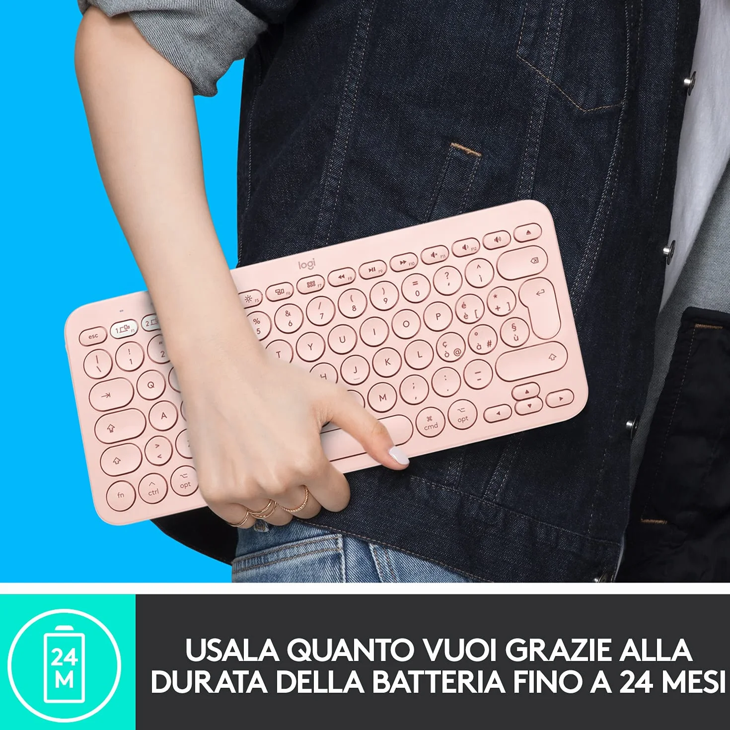 Logitech K380 Tastiera Bluetooth Multidispositivo per Mac, Rosa, Layout Qwerty Italiano, Compatta
