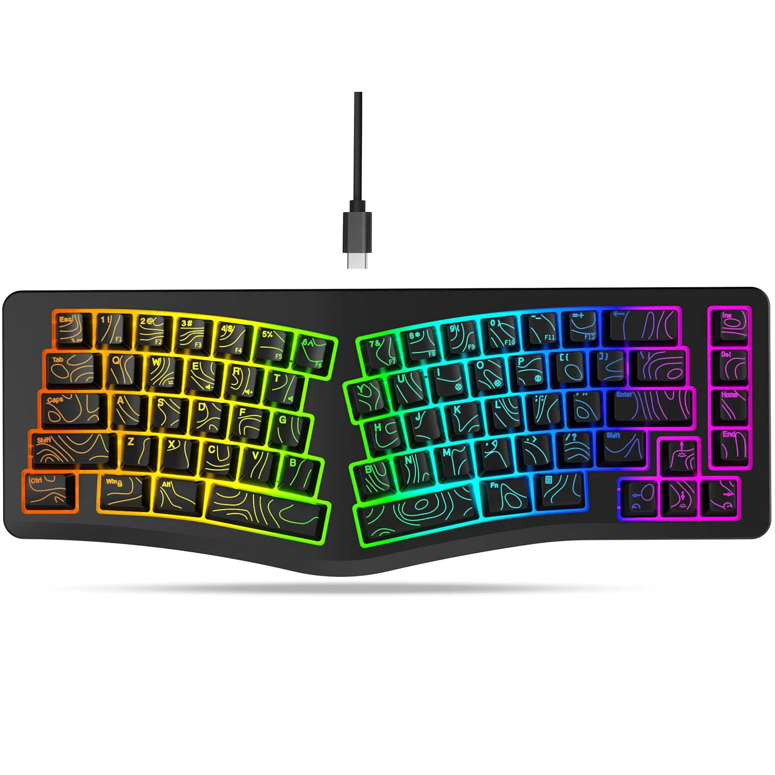 Goshyda Tastiera da Gioco Ergonomica Cablata, Tastiera Divisa a Forma di V con Retroilluminazione RGB Colorata, per Computer Desktop Portatile