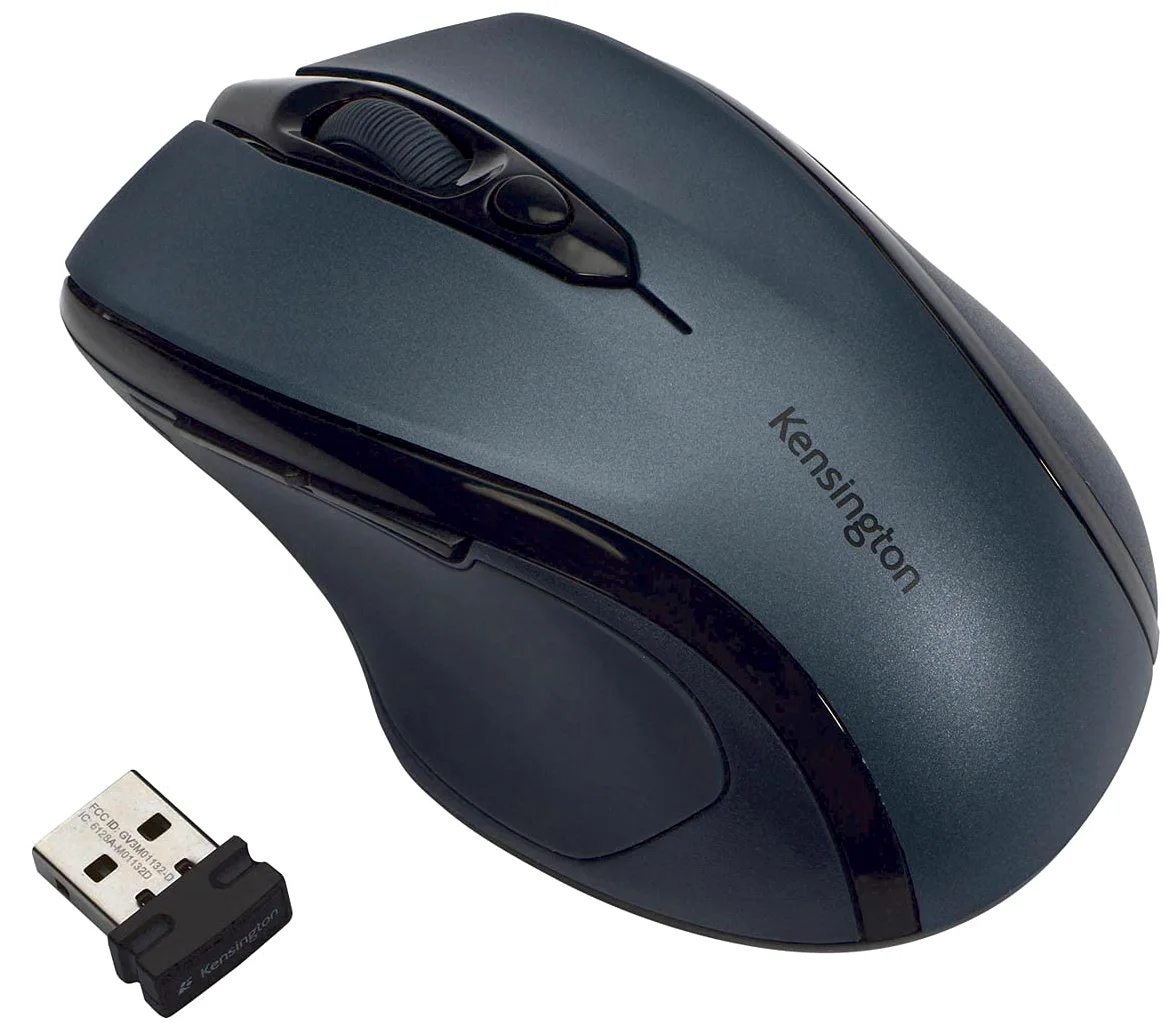 Kensington K72423WW Mouse Pro Fit wireless, Mouse ottico di medie dimensioni, 5 pulsanti e design ergonomico per destrorsi, Connessione Plug & Play, Compatibile con Windows e macOS, Grigio