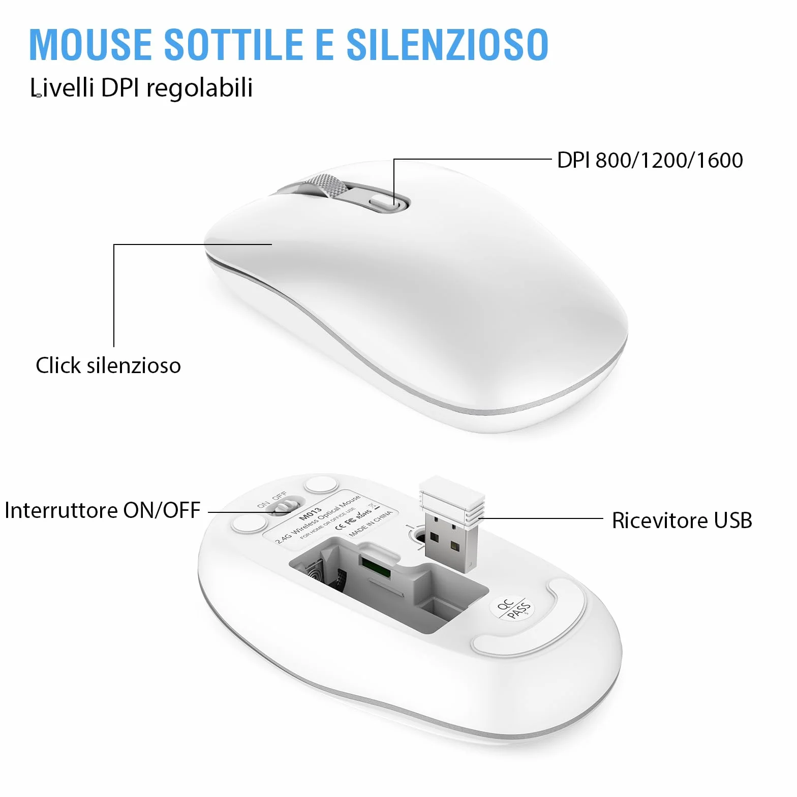 cimetech Tastiera e Mouse Wireless, Layout Italiano QWERTY, Tastiera Ultra-Sottile ‎Ergonomico Full-Size 2.4Ghz Wireless Mouse Tastiera Numerico con Ricevitore Nano per PC/Laptop/Win7/8/10（Argento）
