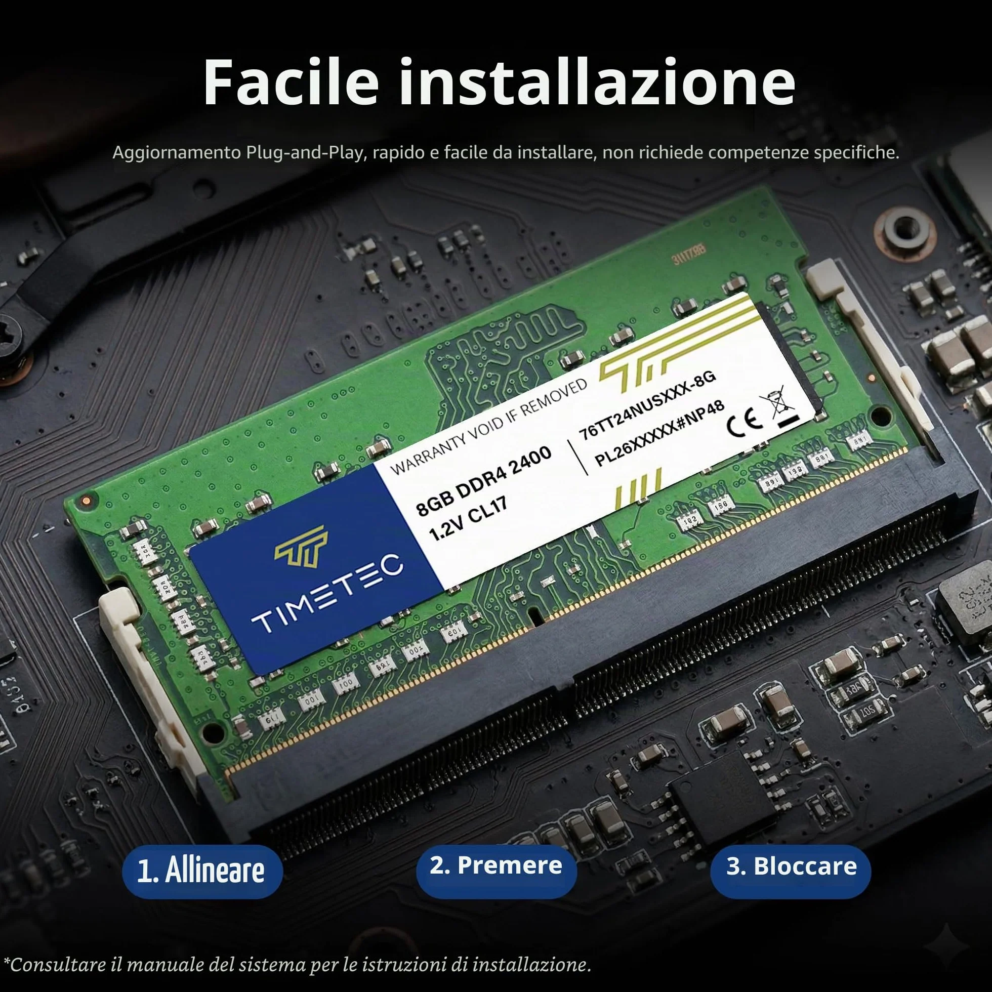 Timetec 8GB DDR4 2400MHz (PC4-2400T) PC4-19200 SODIMM RAM per laptop, mini PC e computer All-in-One – Non-ECC Unbuffered, 260 pin, 1,2V CL17 modulo di memoria