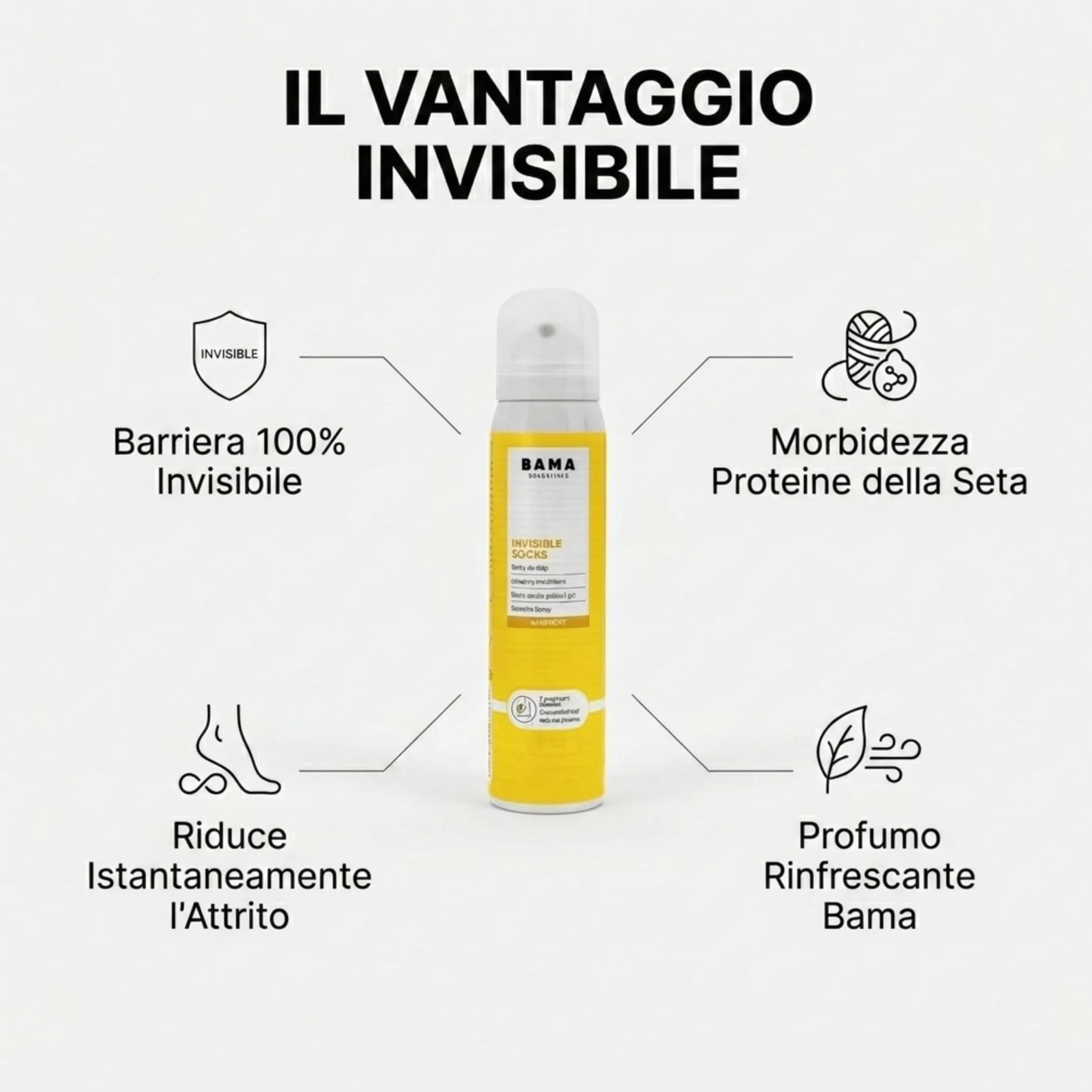 Bama Calze Invisibili Spray Barefoot Anti-Attrito Piedi Proteine Seta 100 ml