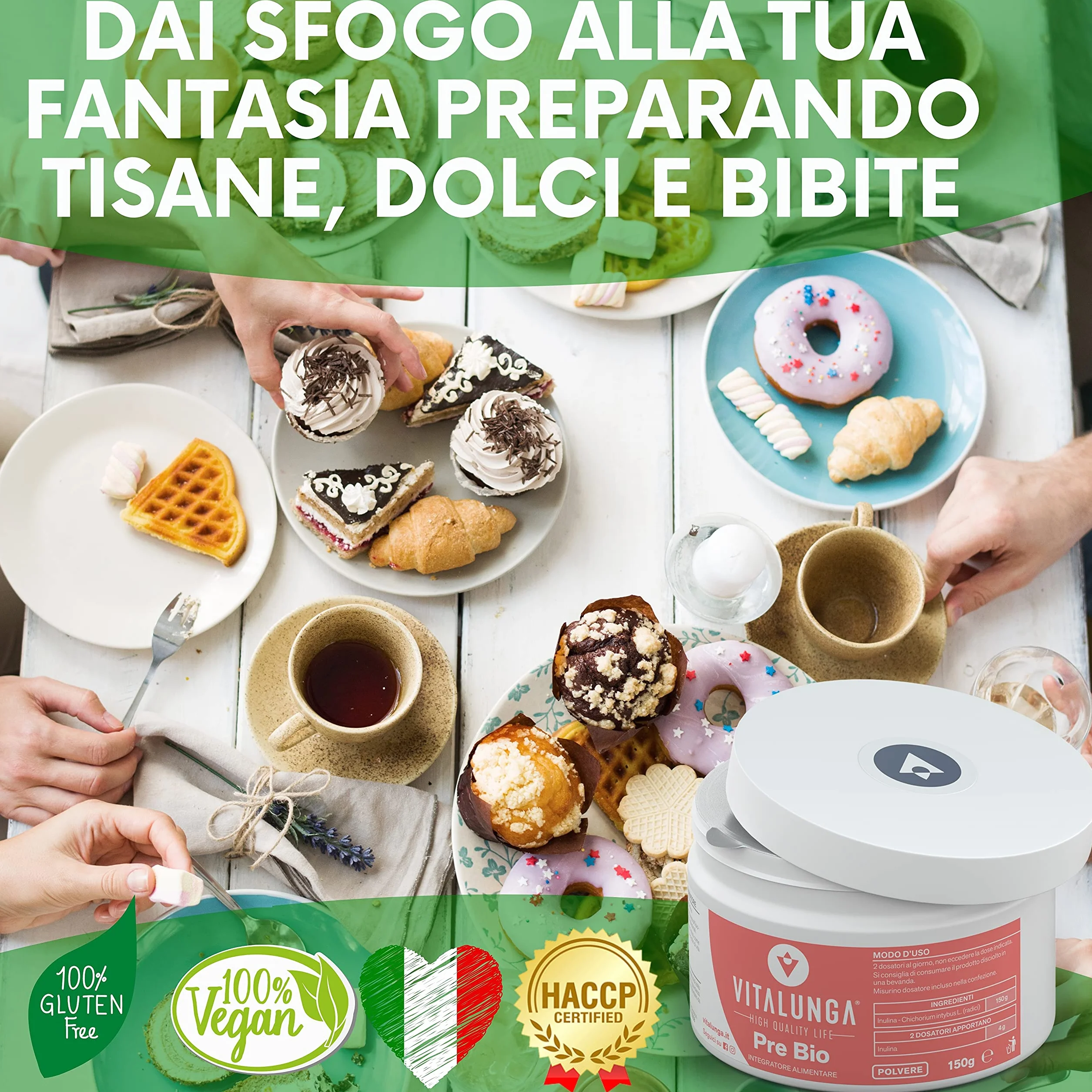 Inulina in Polvere 100% Fibra Prebiotica da Cicoria Vegan Senza Glutine 150g Vitalunga