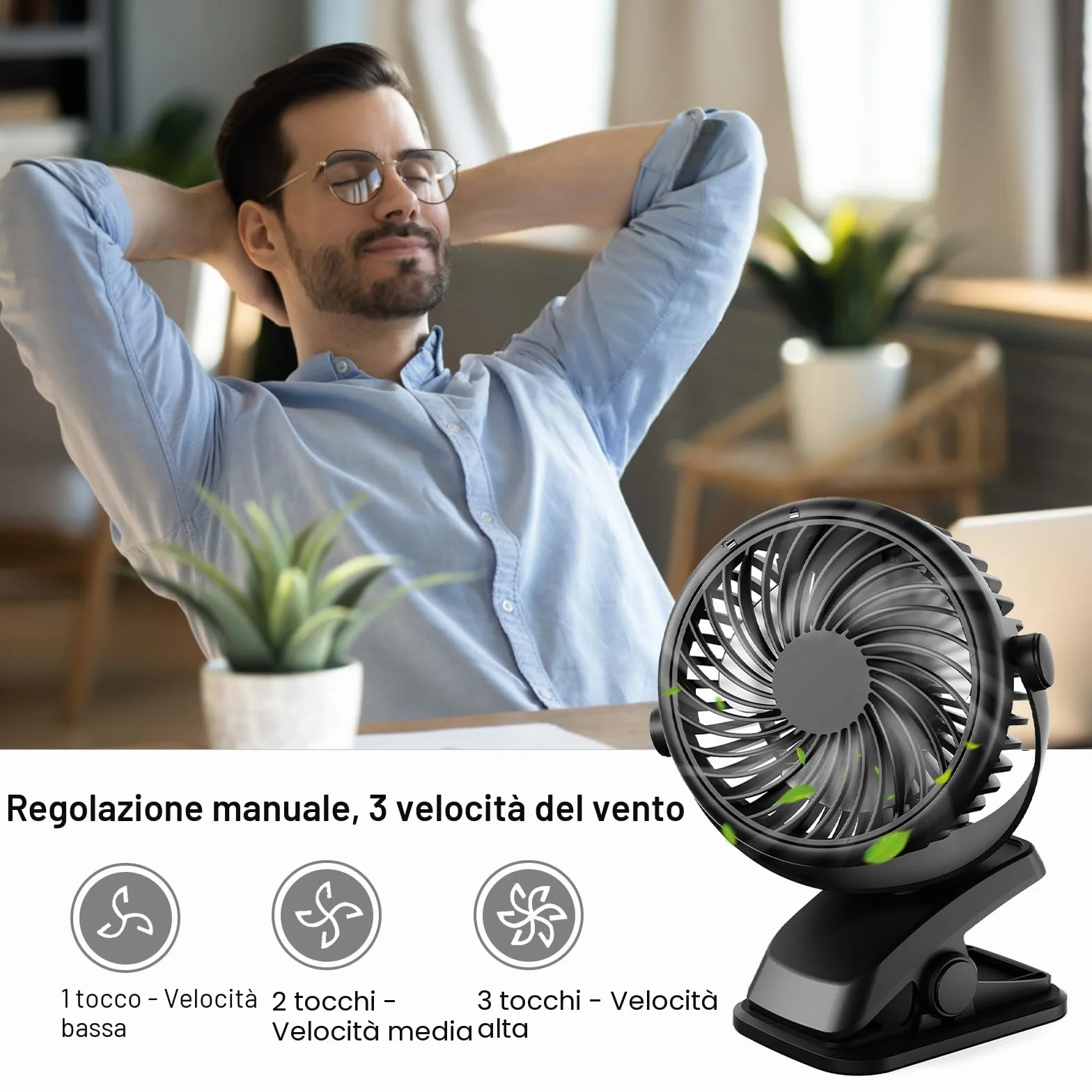 Mini Ventilatore Portatile, USB C Ventilatore da Tavolo con Pinza, Silenzioso Ventilatore da Scrivania a Batteria Ricaricabile, Piccolo Potente per Auto Esterno Campeggio Passeggino Ufficio