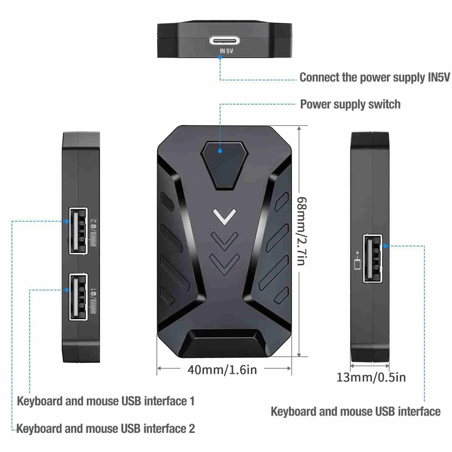 TBEST Q1 Tastiera e Mouse Convertidor Para Juegos Converter Adattatore BT Mobile Phone Mix Pro Pomya Gaming Adapter Guide T