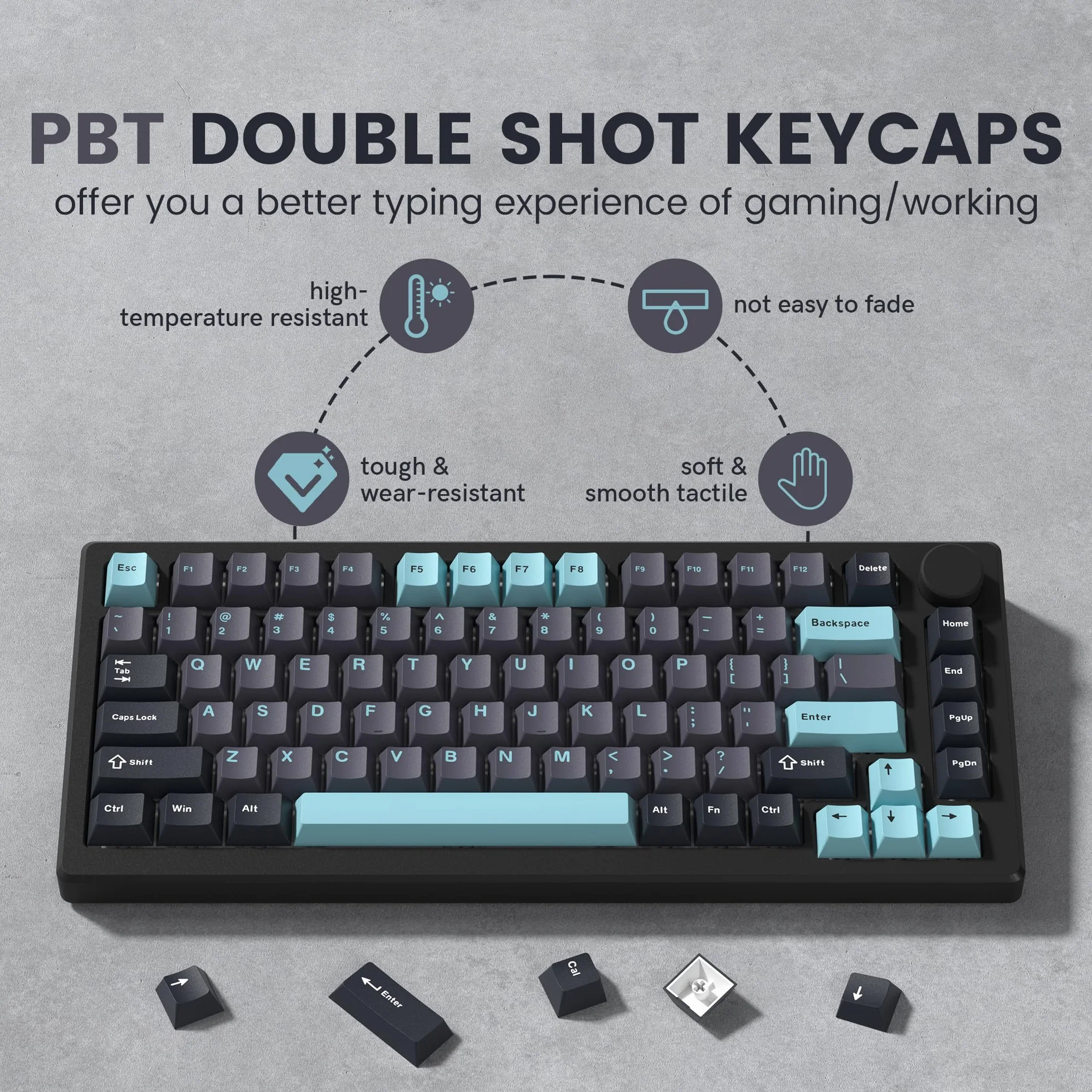 dagaladoo Set di keycap Double Shot, copritasti personalizzati in PBT, set completo da 189 tasti, con profilo ISA per 60% 65% 70% 100% MX switch (grigio/blu scuro, solo tastiere)