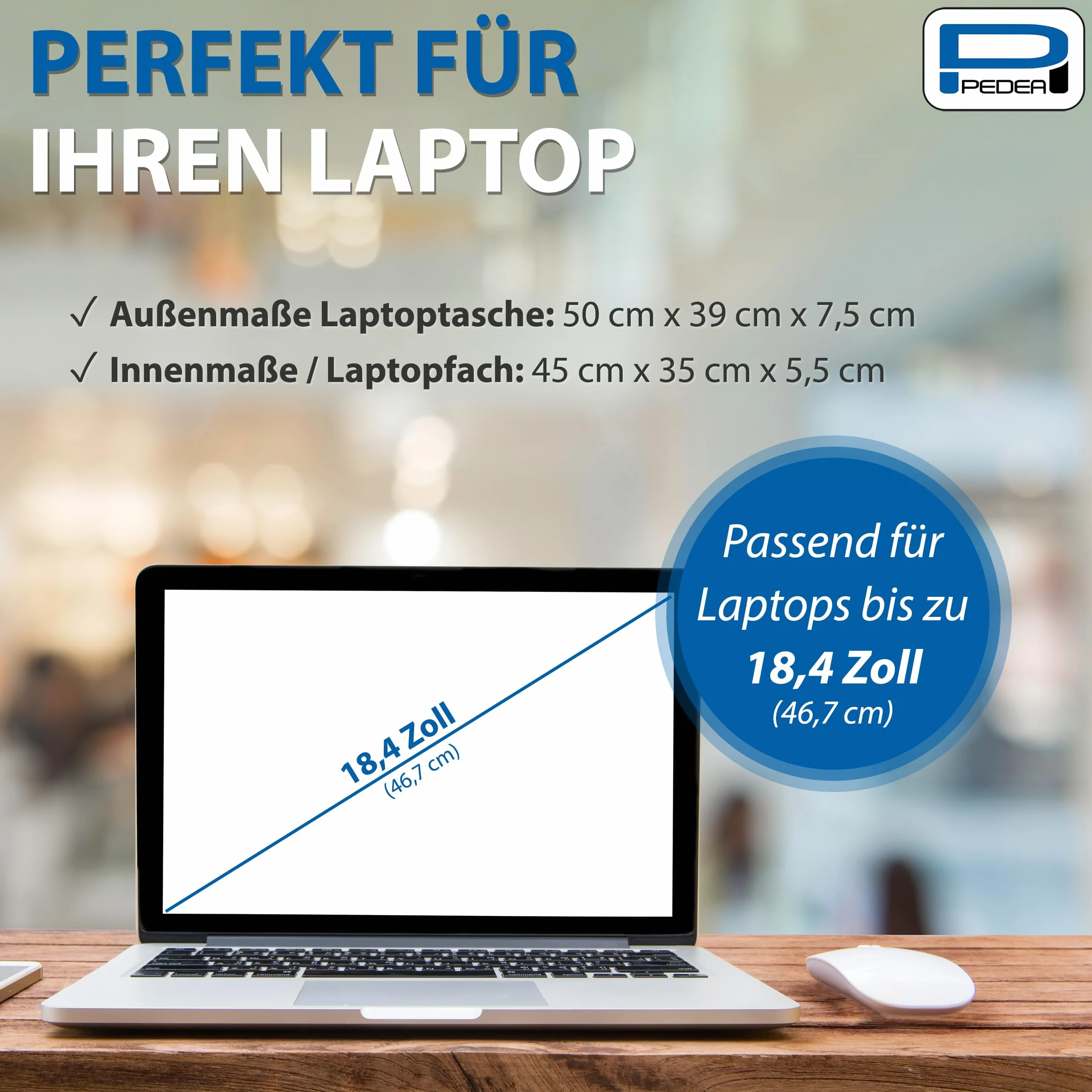 PEDEA - Borsa per Laptop *Trendline* Borsa per Notebook Fino a 18,4 Pollici - Borsa a Tracolla per Computer Portatile - Custodia per Laptop Nera - Borsa da Computer Uomo e Donna