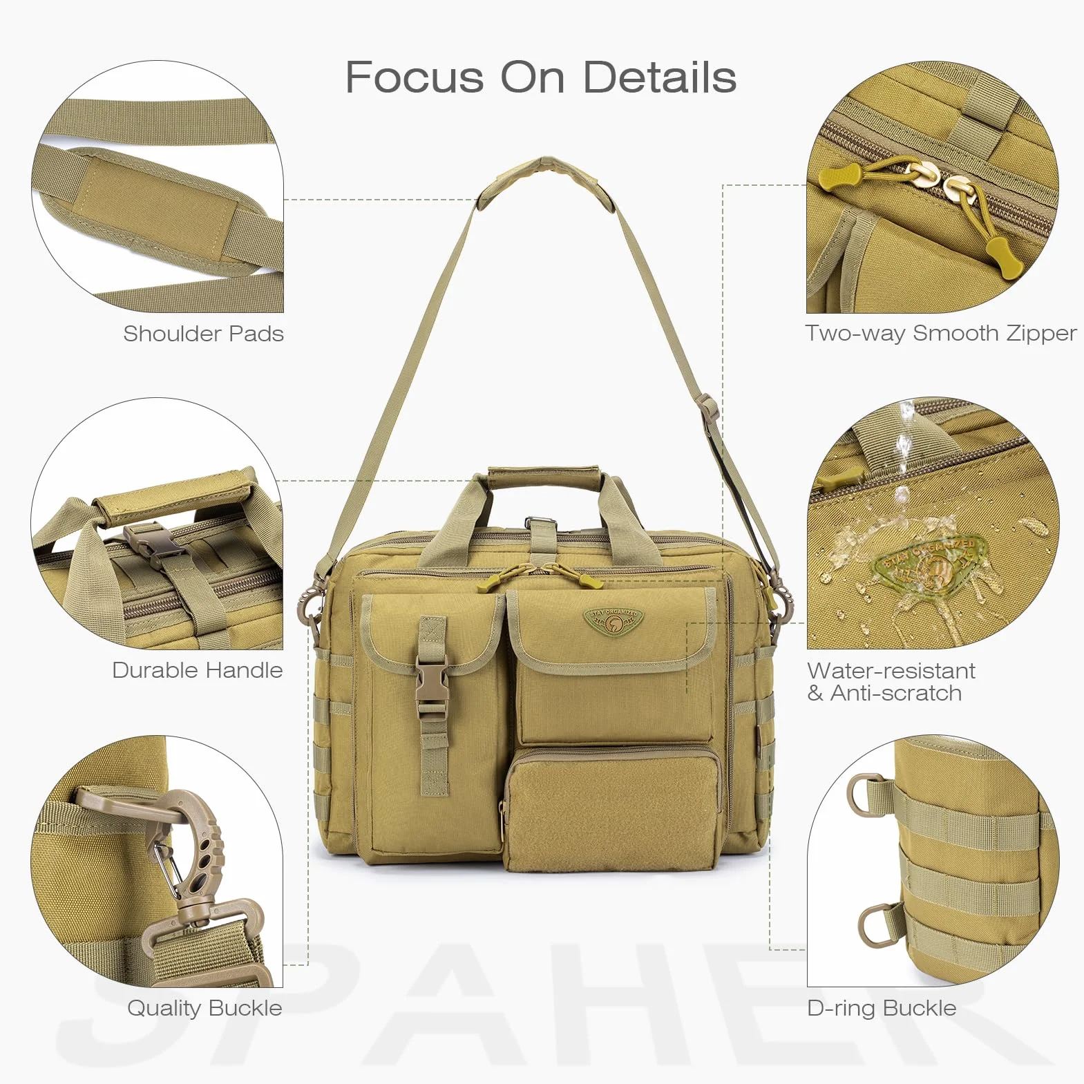 SPAHER Borsa Lavoro Uomo 24 Ore per PC 14/15.6/17" - Valigetta Tattica Ventiquattrore - Porta PC Laptop Briefcase per Ufficio