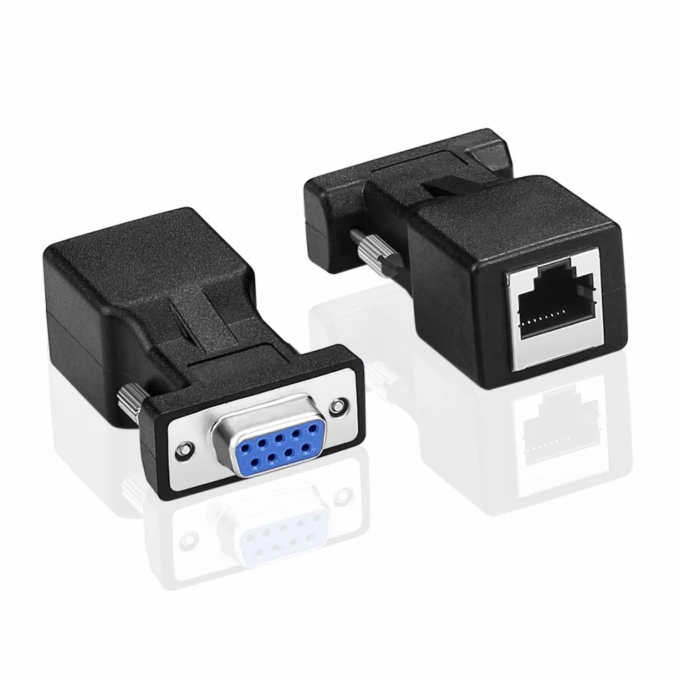 1 set (2pcs) Coppia DB9 RS232 9Pin Adattatore VGA Prolunga VIA CAT5e/CAT6/RJ45 Cavo Adapter Kit Extender fino a 100ft