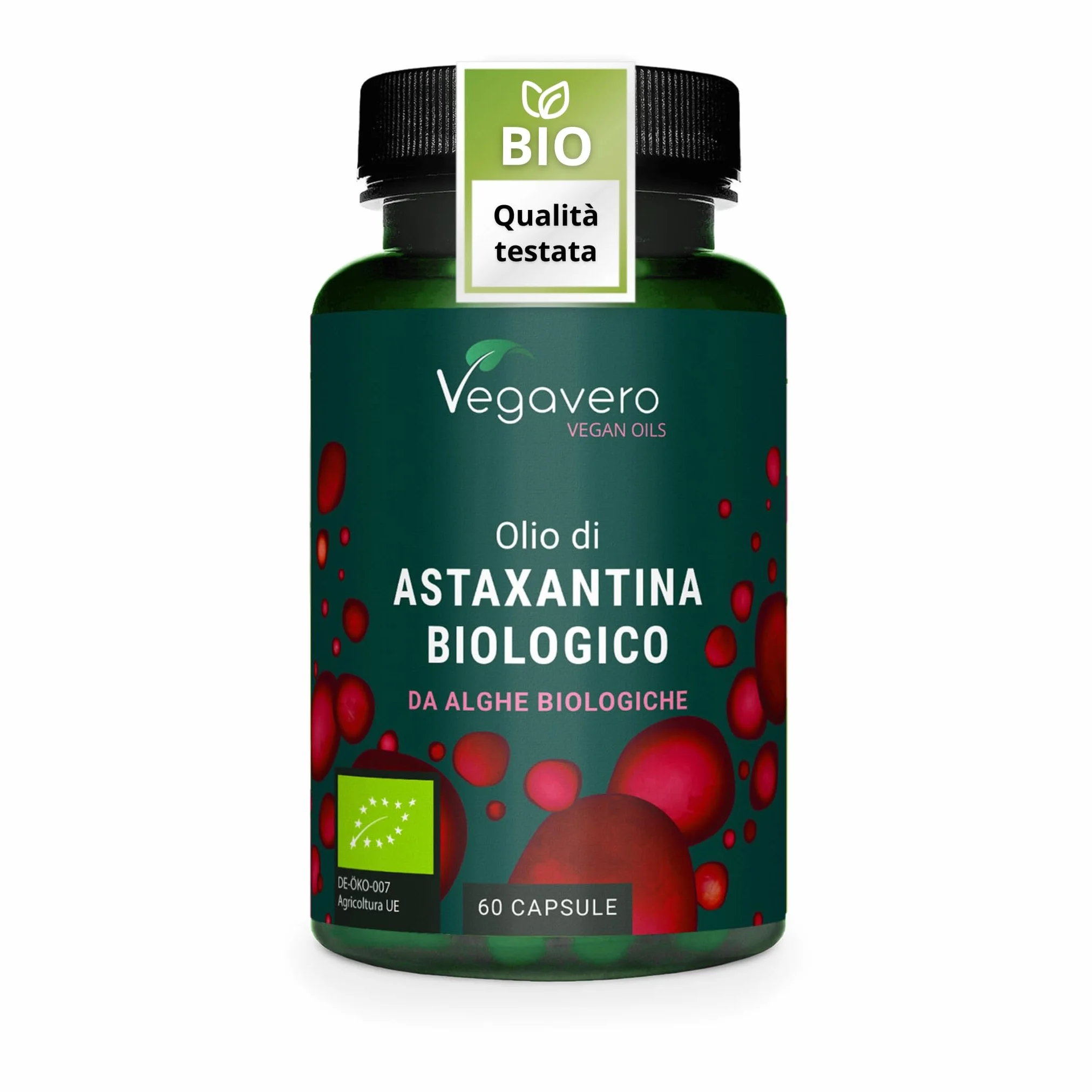 Vegavero® Astaxantina Biologica Antiossidante Haematococcus Pluvialis Difese Immunitarie Salute Pelle Occhi Alta Biodisponibilità Vegan