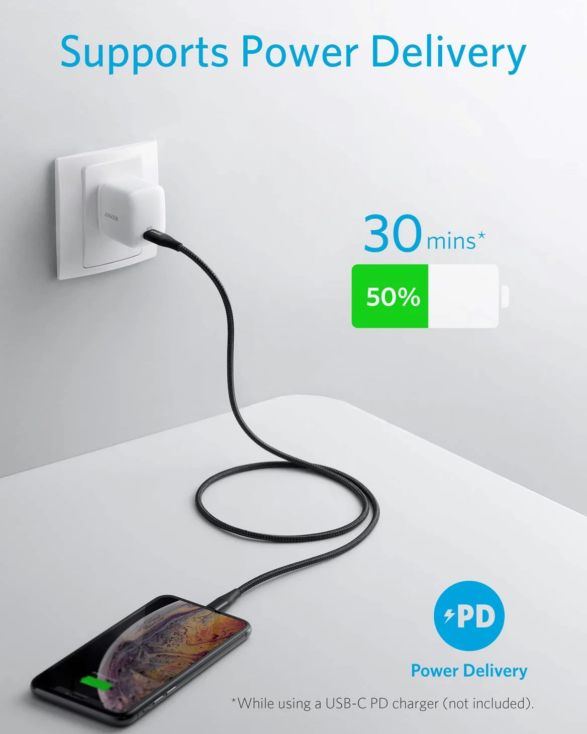 Anker PowerLine+ II USB-C & Lightning Cable MFi Certified USB PD Compatible iPhone 14/13/12/SE Compatible (0.9m Black)