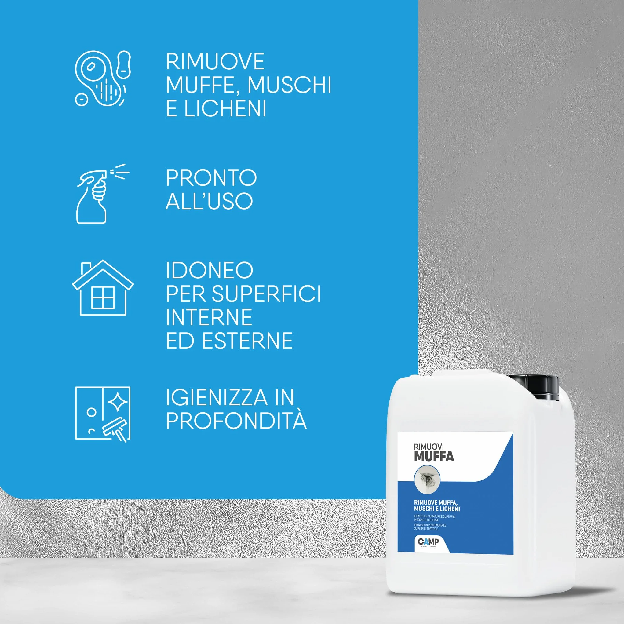 CAMP Rimuovi Muffa Antimuffa 5 L Spray per Muri Interni ed Esterni