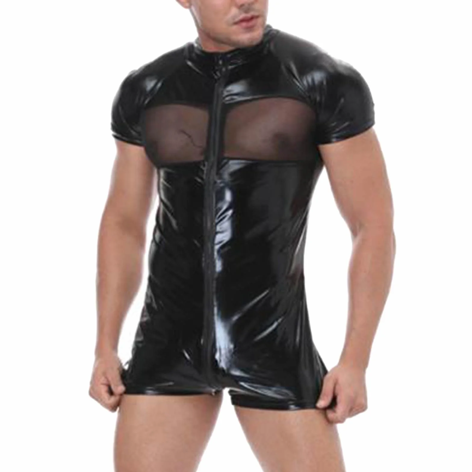Canottiera da uomo in lattice slim fit biancheria intima a rete Techno maniche corte effetto bagnato