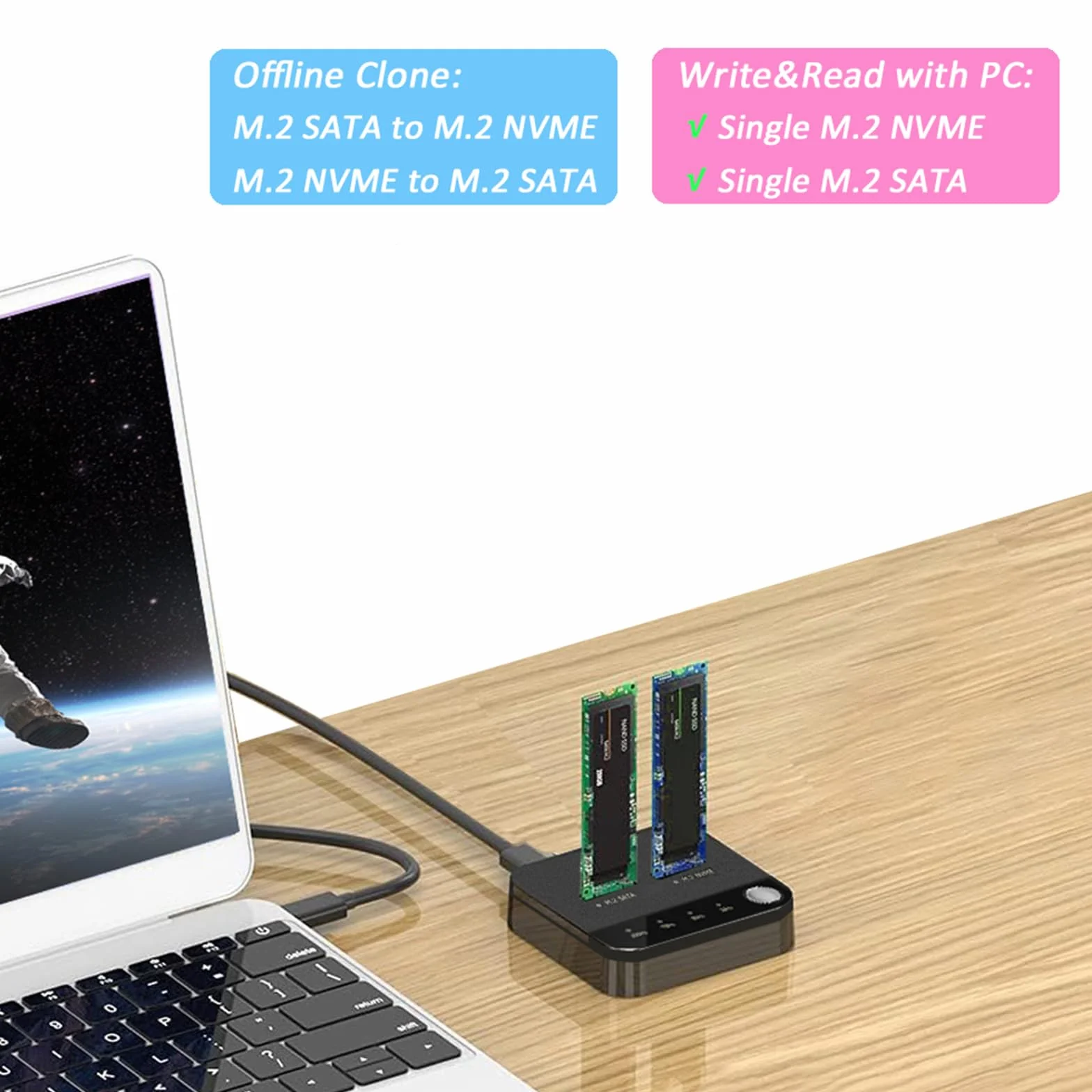 Docooler Duplicatore M.2 NVMe/SATA Clonatore SSD Dual-bay Offline Adattatore USB-C