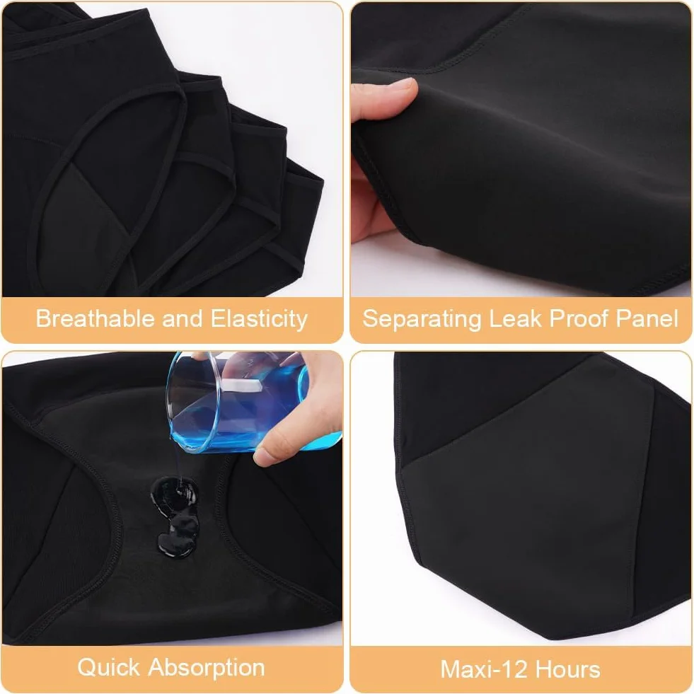 Flintronic 4 Pezzi Mutandine Mestruali Assorbenti a Prova di Perdite Riutilizzabili Cotone