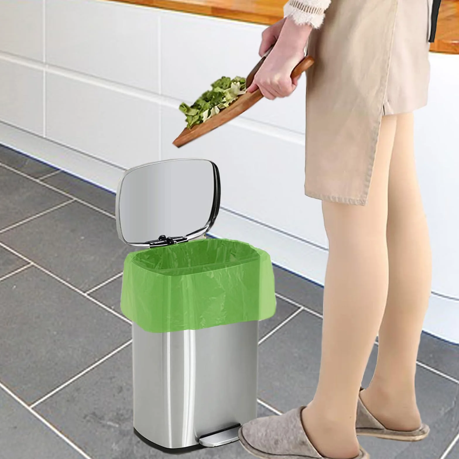 Sacchetti biodegradabili per rifiuti alimentari 10 L, 120 pezzi, compostabili, colore verde