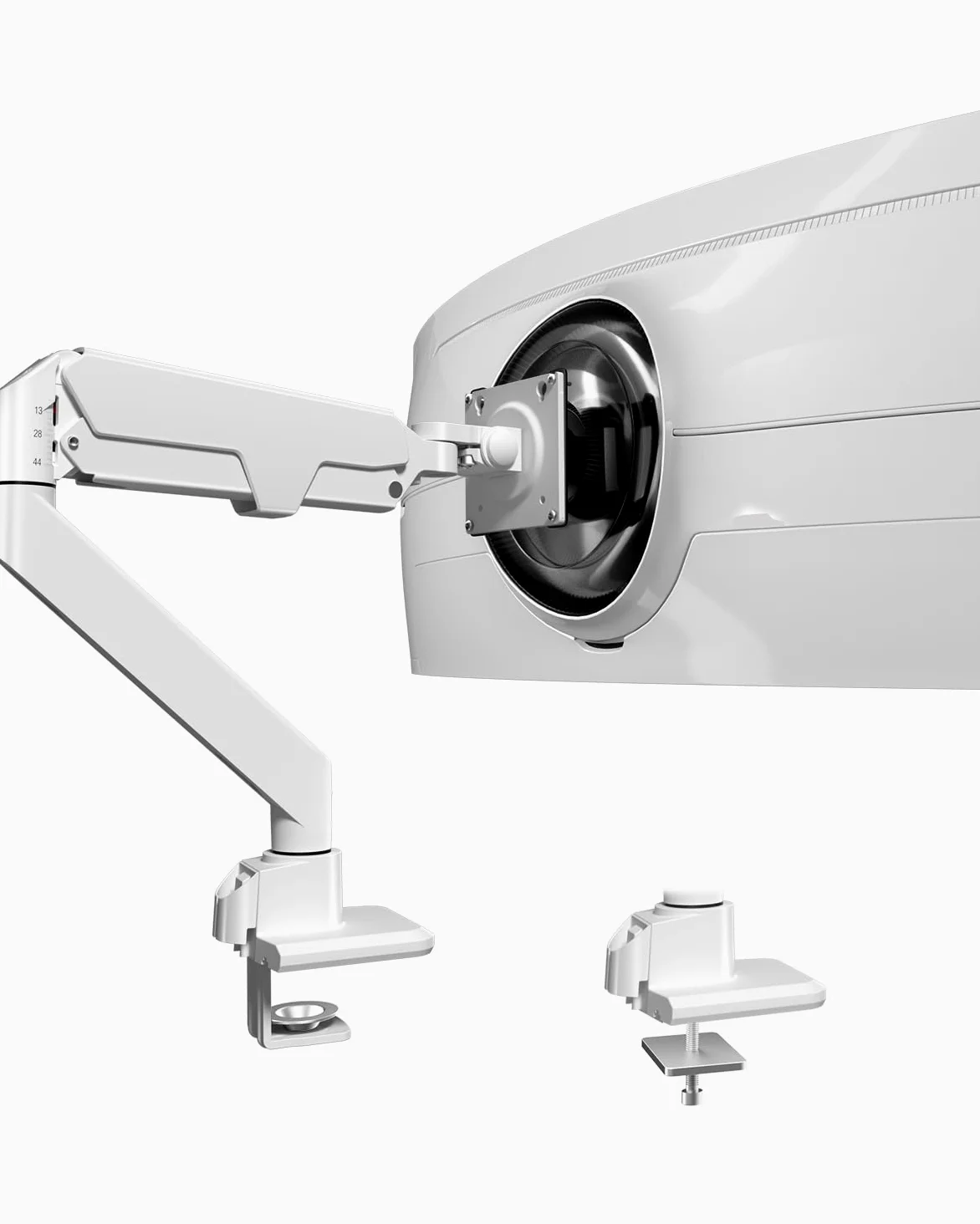 Supporto per monitor piatto e curvo da 17 – 49 pollici, robusto supporto per monitor a molla a gas regolabile in altezza con inclinazioni, maggiore capacità di carico di 2 – 20 kg,VESA White