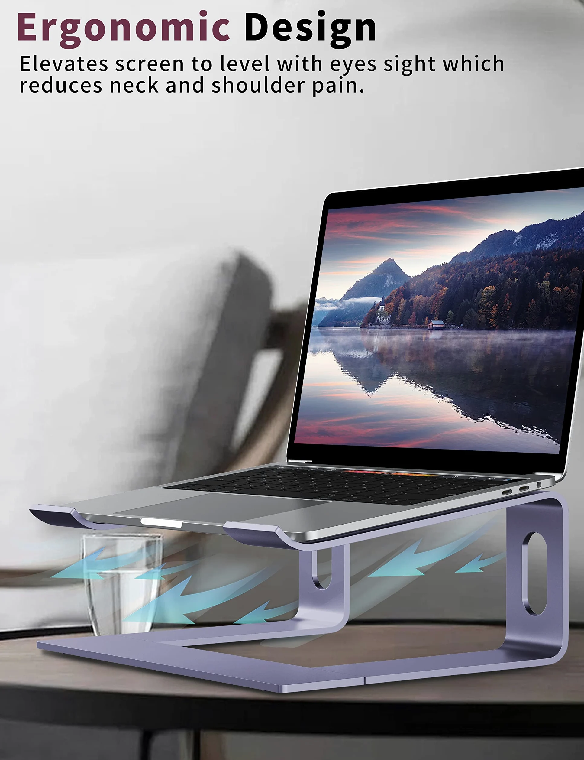 ALASHI Supporto per laptop da scrivania, supporto per computer in alluminio, supporto ergonomico per notebook, ascensore per laptop in metallo staccabile, supporto per raffreddamento PC, supporto per