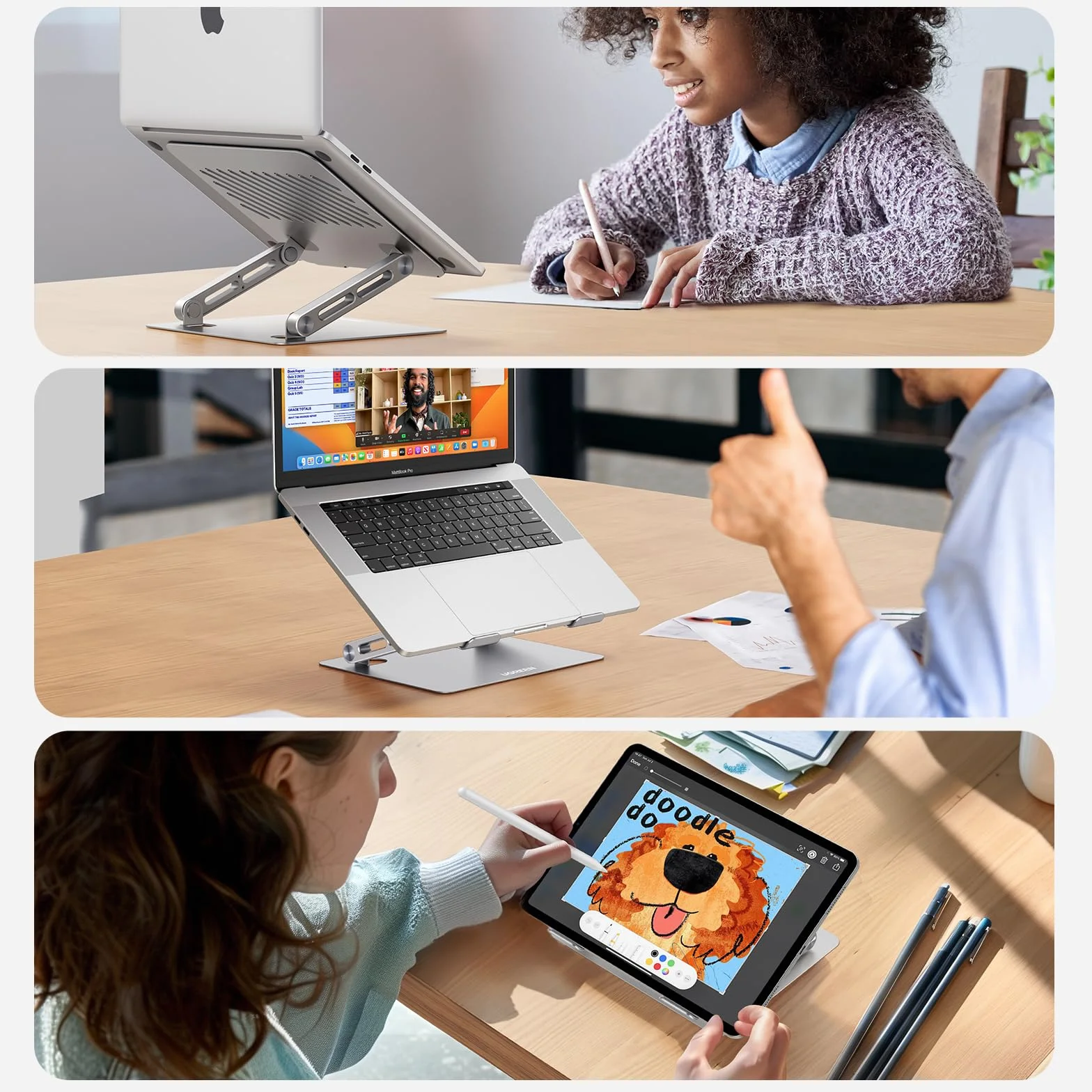 UGREEN Supporto per Laptop Pieghevole e Regolabile, Porta per PC Portabile Ergonomica con Raffreddamento Ventilato da 10 a 17 Pollici Compatibile con MacBook Air Pro HP Dell Acer