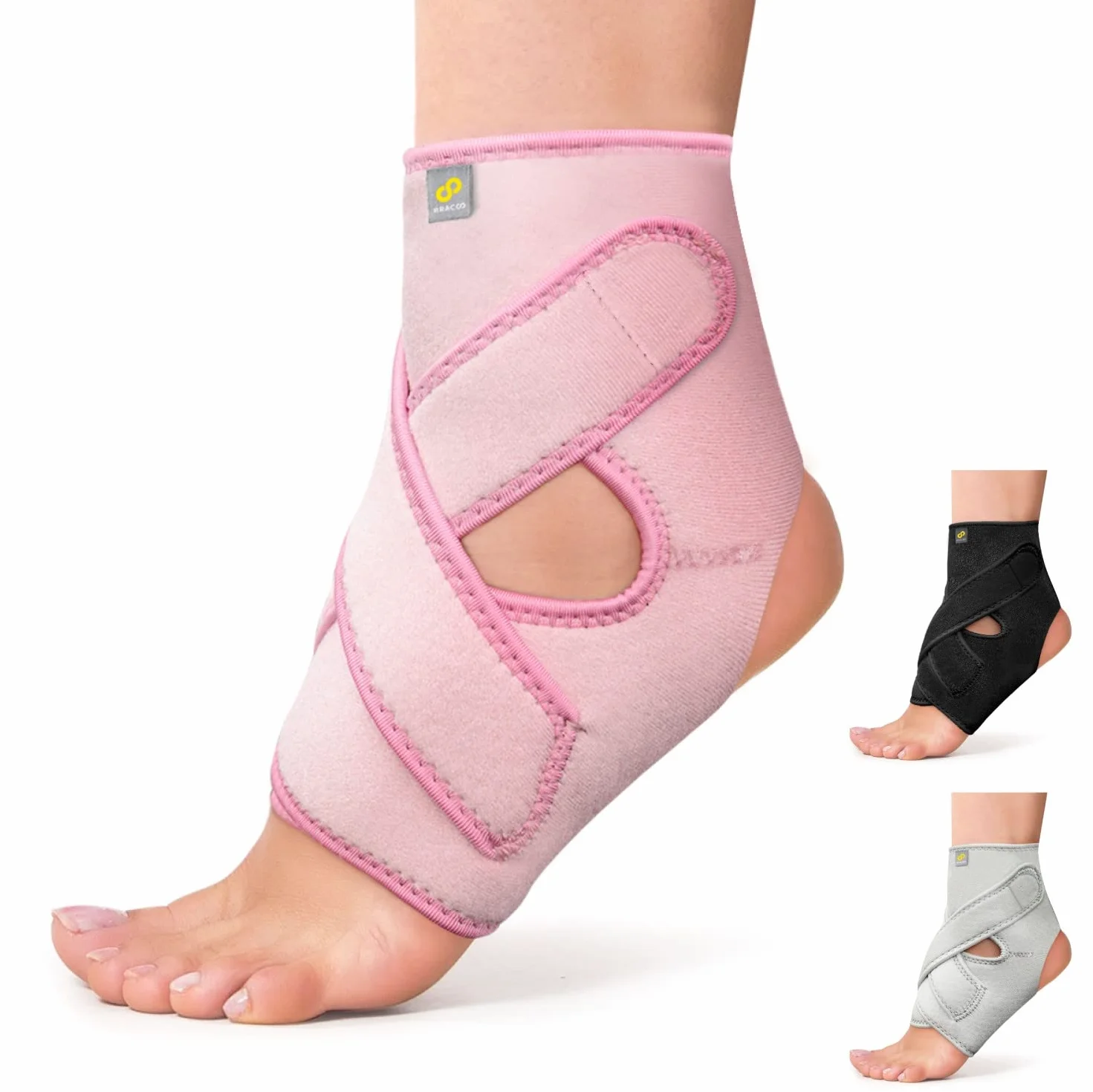 Bracoo FS10 Cavigliera Regolabile per Distorsione Uomo Donna, Supporto con Tallone Aperto e Neoprene Traspirante