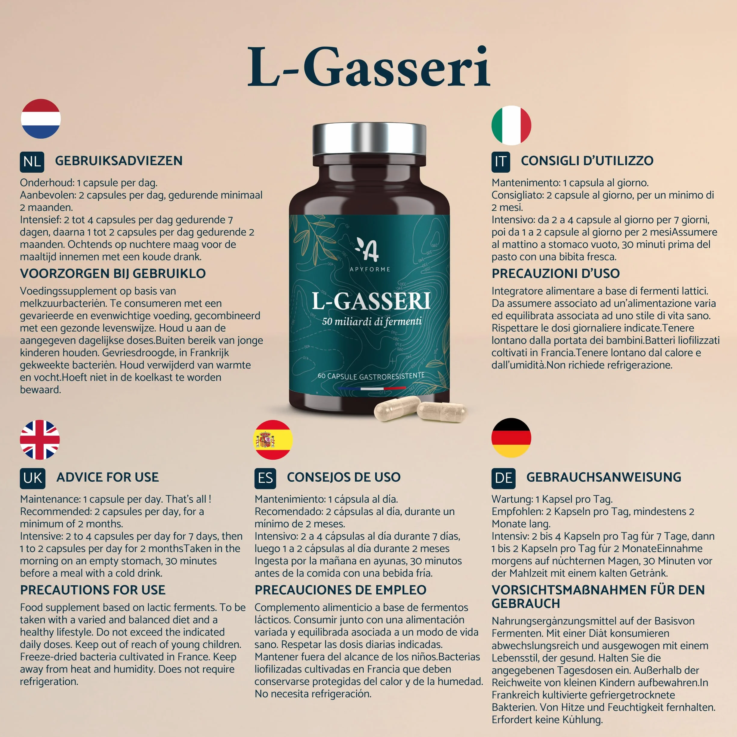 Lactobacillus Gasseri Probiotici 50 Miliardi UFC 60 Capsule Gastroresistenti Apyforme