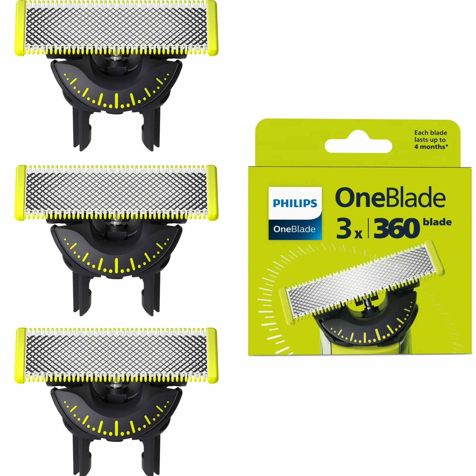 Philips OneBlade QP430/60 Testine Originali 360 Lame Compatibili Rasoi Tagliabordi Elettrici OneBlade Pro 3 Singole Fornitura 12 Mesi