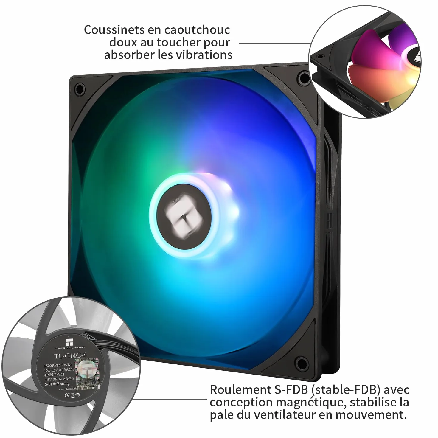 Thermalright TL-C14C-S X3 Set di 3 ventole per PC da 140 mm 1500 giri/min 75,8CFM PWM ARGB controllo temperatura