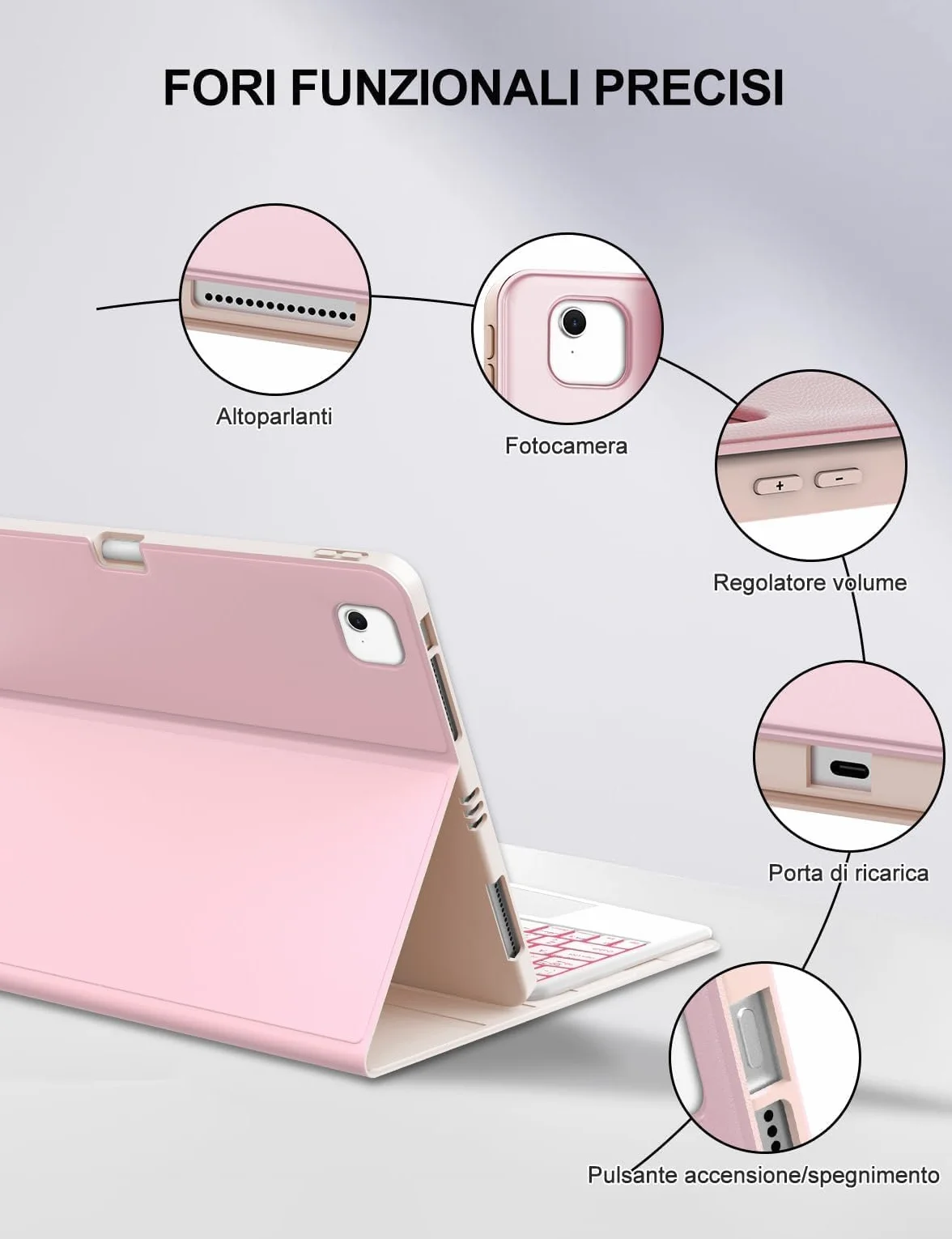 Custodia Tastiera con Retroilluminazione 7 Colori e Touchpad per iPad Air 13 Pollici (M4/M3/M2), Italiana, Bluetooth, Porta Penna - Compatibile con Air 13" 6a/7a/8a Gen, Rosa