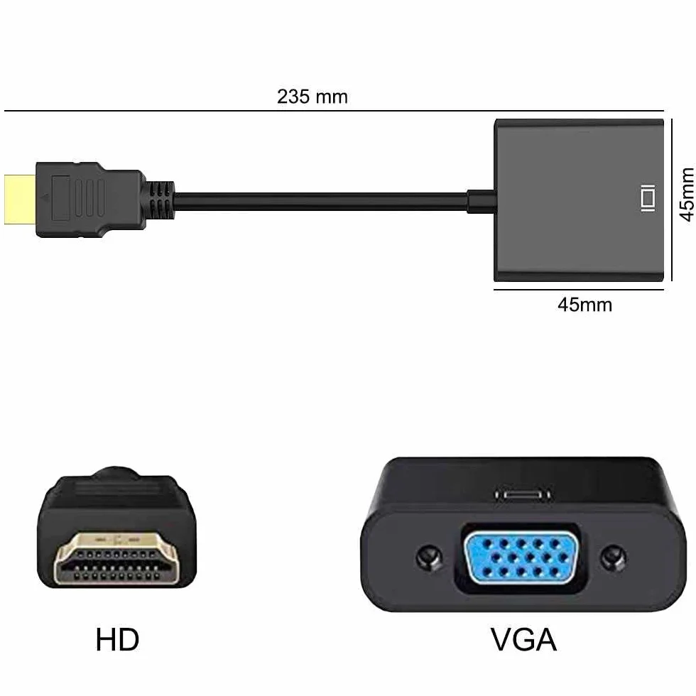 Ociodual Cavo Adattatore da HDMI Maschio a VGA Femmina Placcata Oro Nero per PC Laptop Monitor Cable Convertitore Segnale