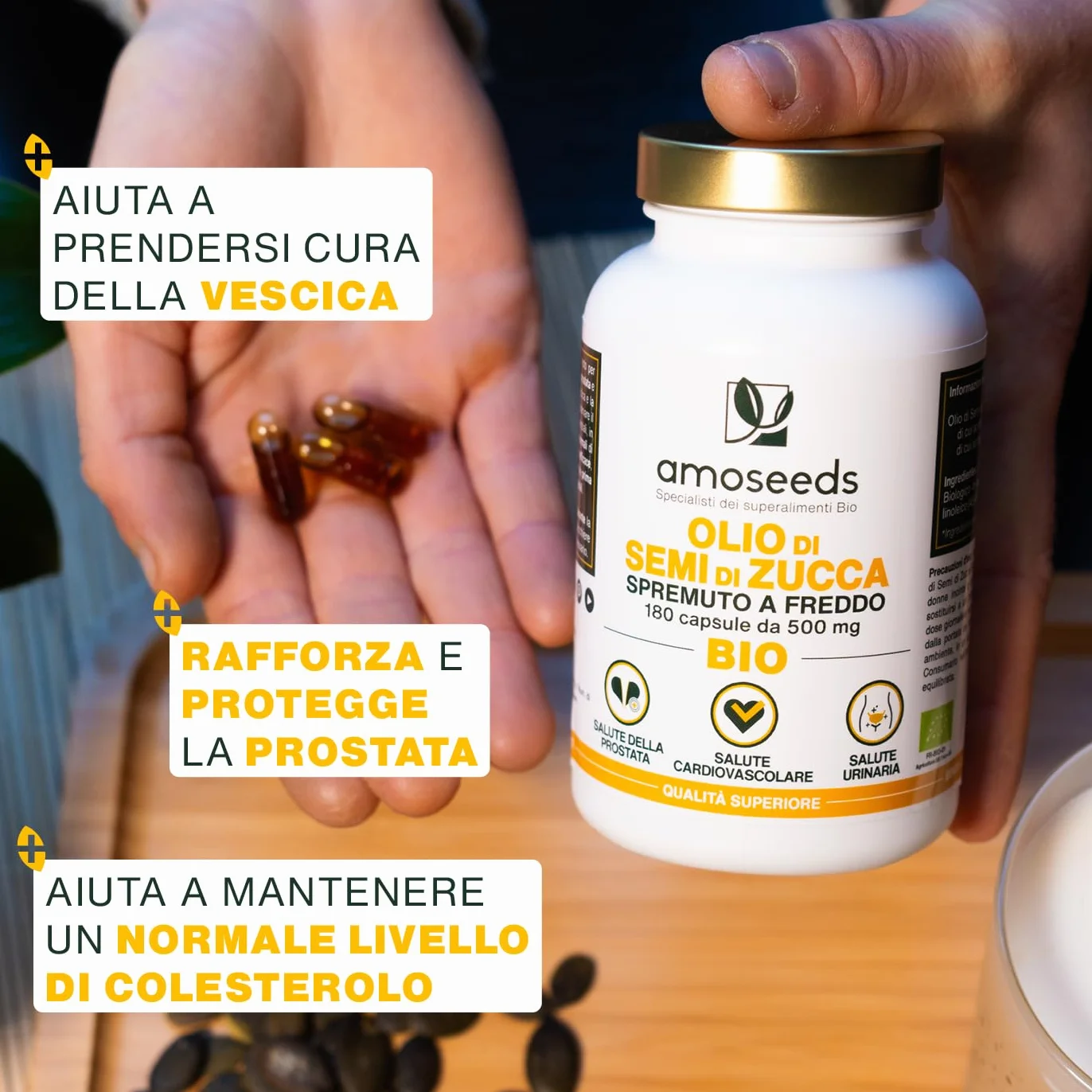 Olio di Semi di Zucca BIO 180 capsule vegetali vegan spremuto a freddo Prostata Salute urinaria