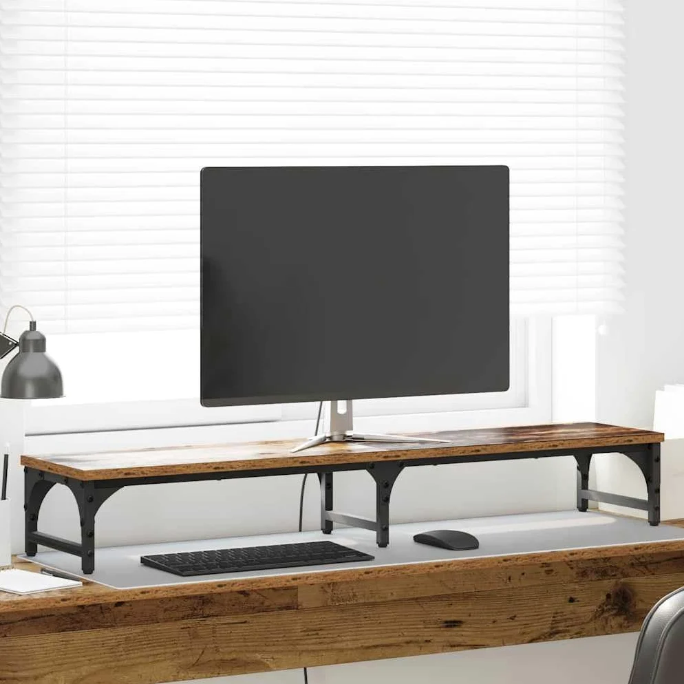 Supporto per monitor in legno anticato, 105 x 23 x 15,5 cm, in legno | Superficie opaca, altezza visiva ergonomica, supporto stabile, facile da pulire, per ufficio domestico