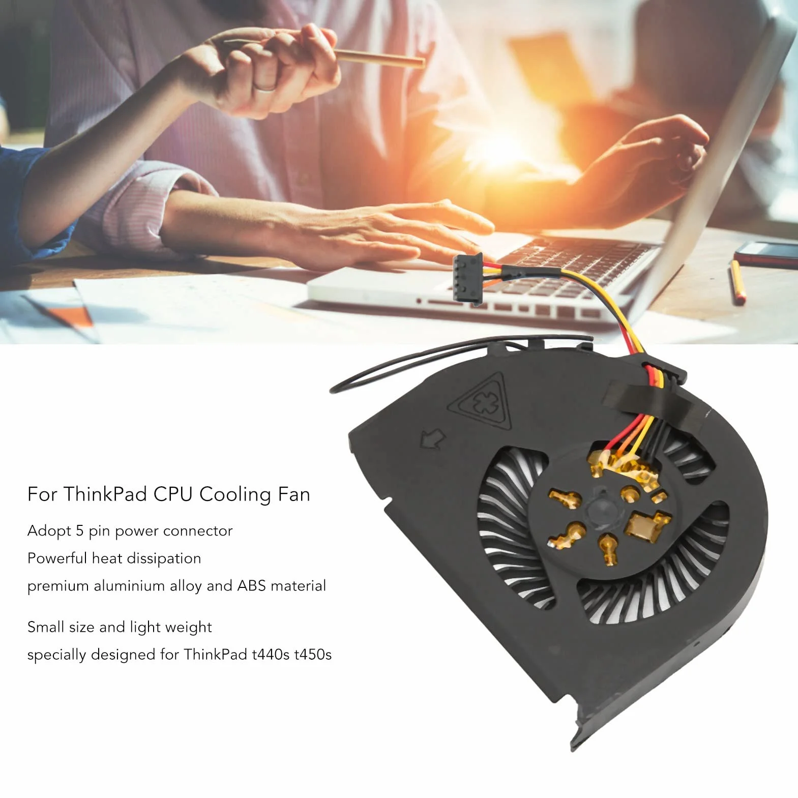 Ventola di Raffreddamento CPU, DC 5V 2.25W Ventola per Computer Silenziosa, Dissipatore di Calore CPU Sostitutivo a 5 Pin per ThinkPad T440s T450s