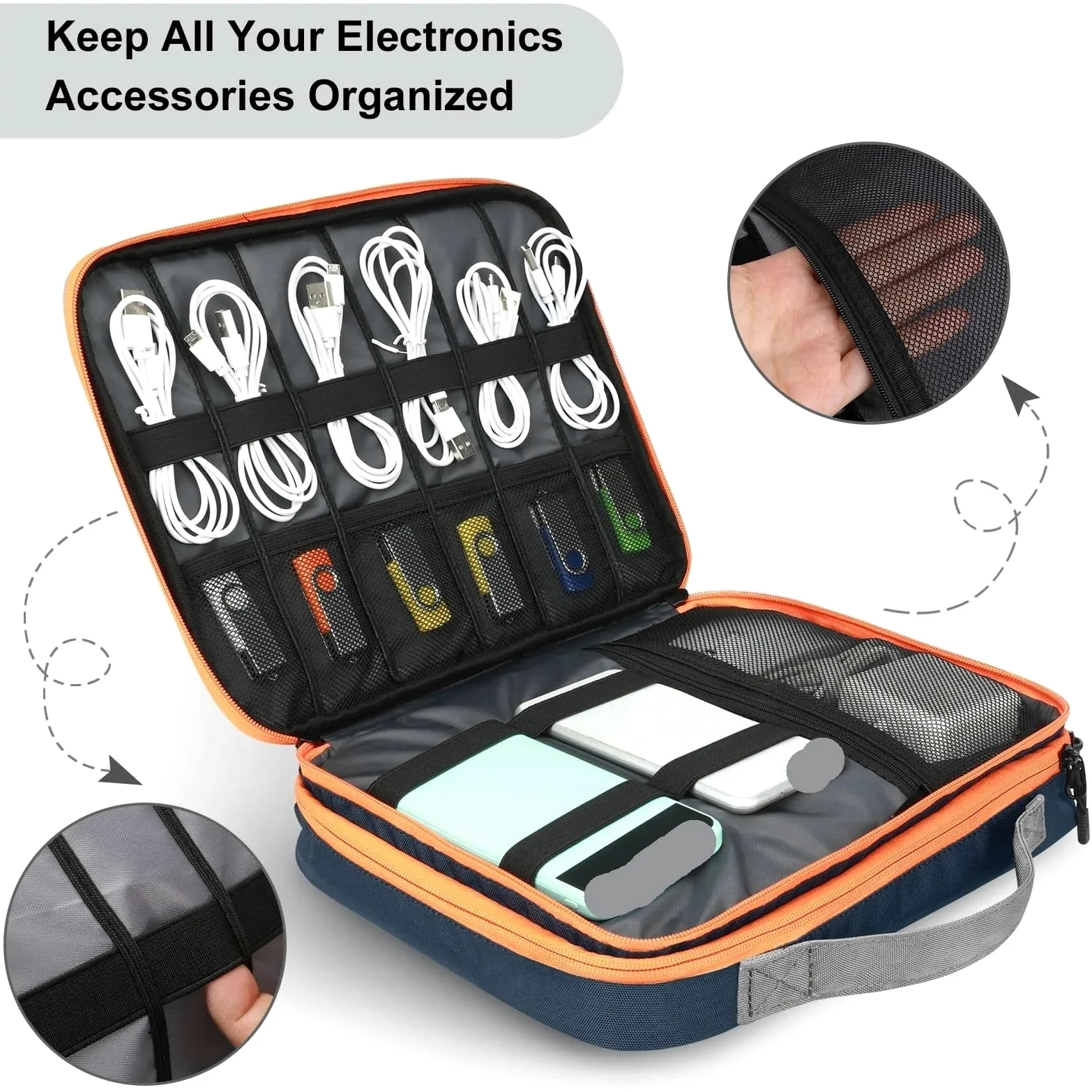 Borsa Organizer Cavi Borsa organizer for cavi elettronici a doppio strato da 11,6 pollici, custodia portatile for dischi rigidi, cavi, caricabatteria(Black)