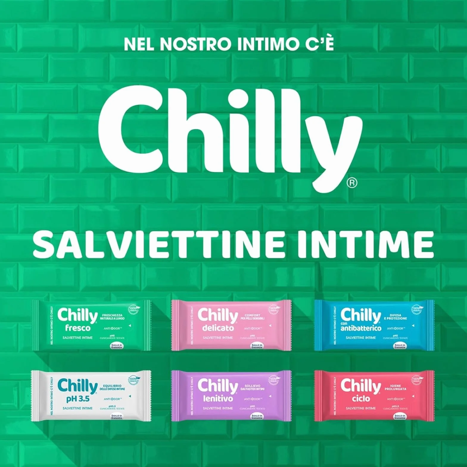 Chilly Salviettine Delicate, Salviette Igiene Intima, Tessuto 100% Biodegradabile, pH 3.5, Confezione da 12