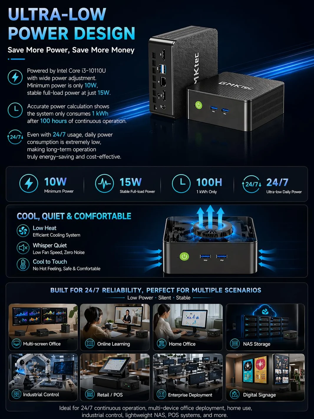 GMKtec G3 PRO Mini PC Intel Core i3-10110U 16GB RAM 512GB SSD M.2 2x4K HDMI USB 3.2 Wi-Fi 6 BT 5.2 LAN 2.5G
