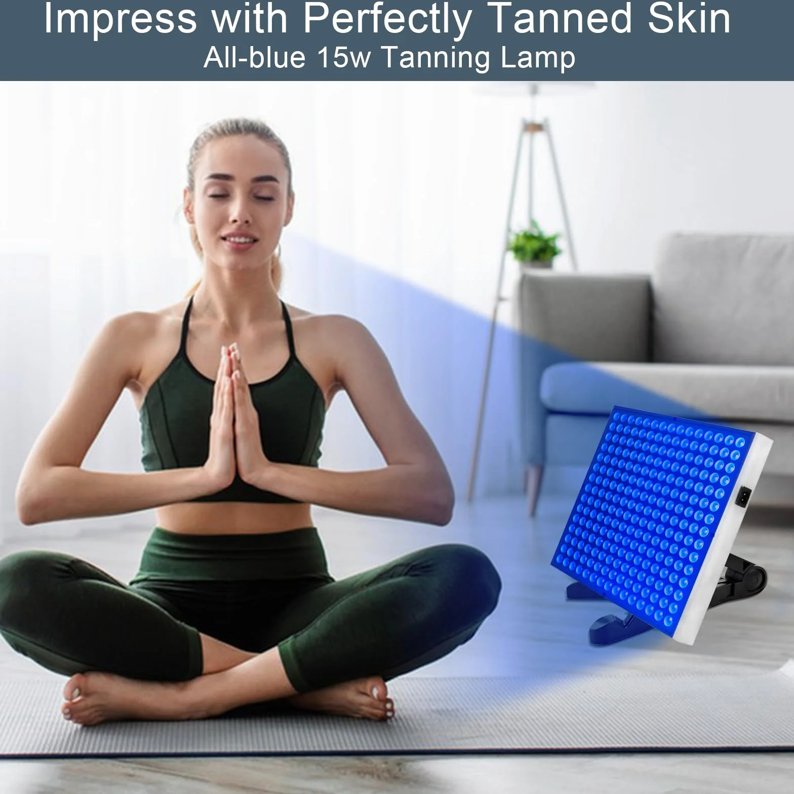 Luce abbronzante solare portatile Tanning Lamp per viso e corpo con supporto regolabile e ganci sospesi (Blu)