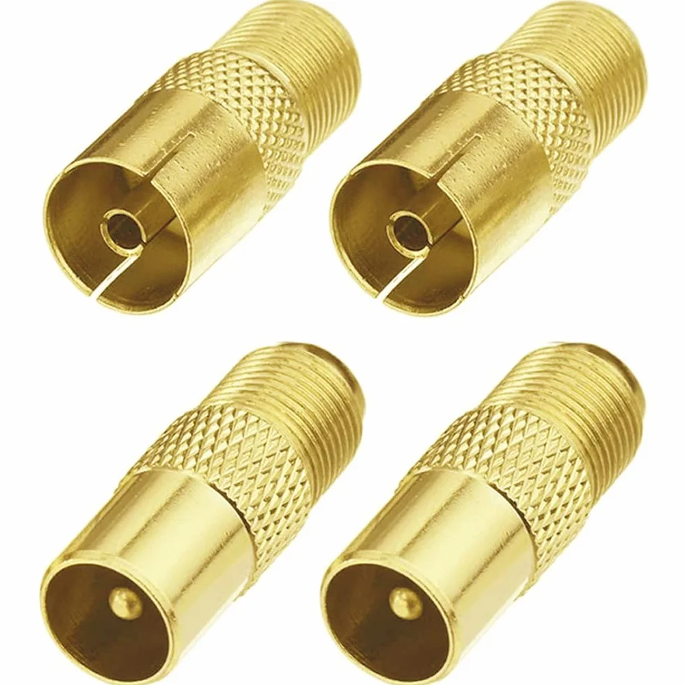 Greluma 4 Pz Accoppiatore coassiale antenna TV tipo F, presa connettore a vite tipo F per adattatore antenna coassiale RF (F femmina - TV maschio/femmina)