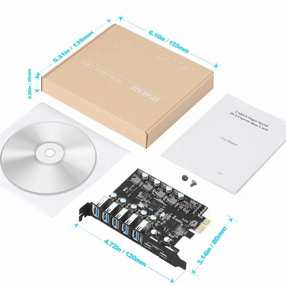 Scheda PCIe USB 3.0 (USB 3.2 Gen 1) da 7 Porte 5 Gbps per Computer Windows e Mac