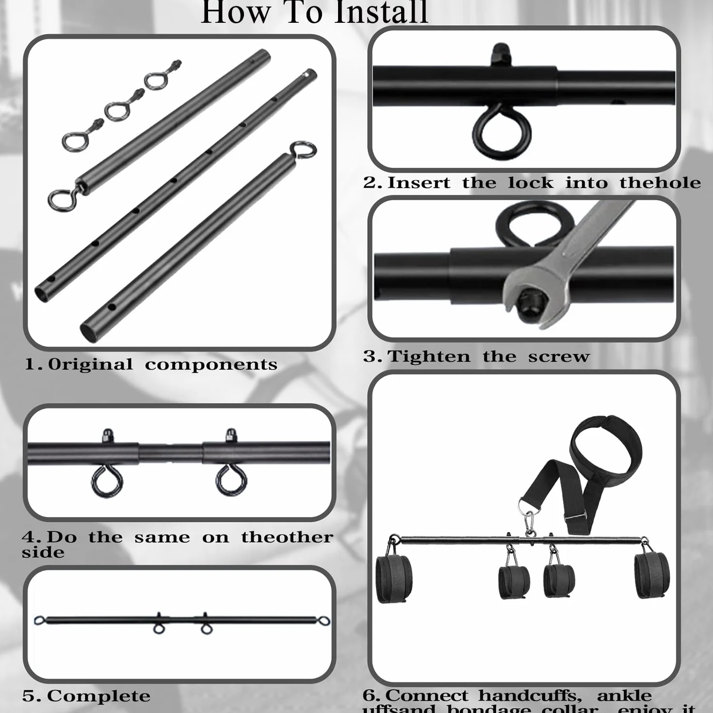 Manette BDSM Set Bondage Multiuso Collo Polso Barra Distanziatore Regolabili 56-91 cm