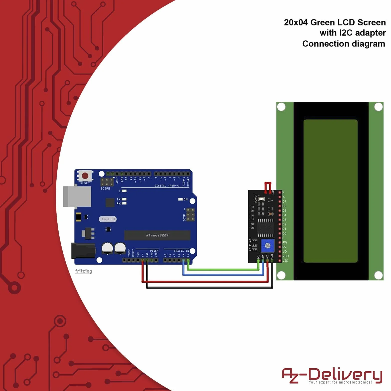AZDelivery HD44780 2004 LCD Bundle Display Verde 4x20 Caratteri Neri con Interfaccia I2C compatibile con Arduino e Raspberry Pi incluso un E-Book!