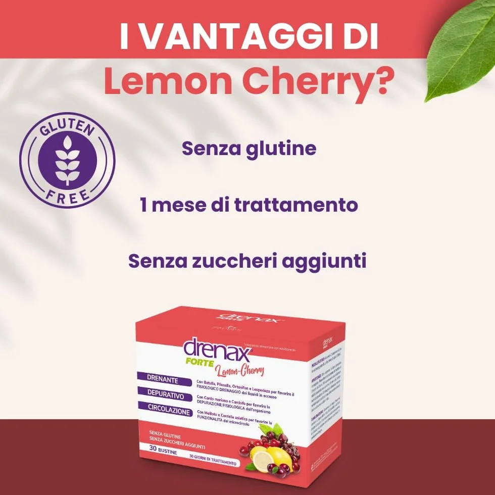 Drenax Forte Lemon Cherry Integratore 30 Bustine Drenante Depurativo