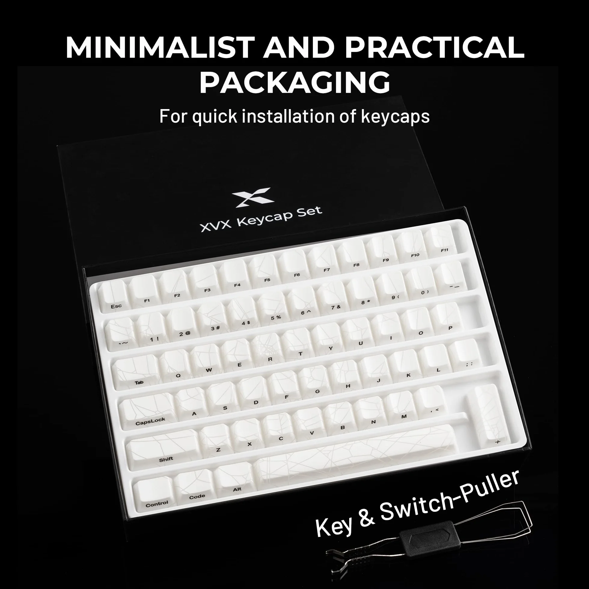 x XVX Shine Through Keycaps w/IMD Tech, Custom Spider Web Keycaps 60 75 100 percento, Set di tasti bianchi retroilluminati, keycap profilo OEM, keycap tastiera stampata laterale per tastiere (solo