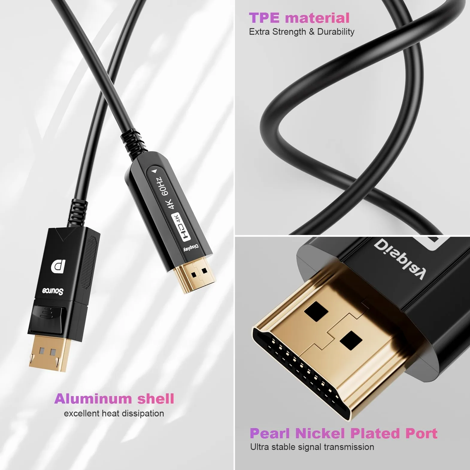 DisplayPort to HDMI Fiber Optic Cave, Active DP to HDMI Video Cord 4K@60H Uni-Directional, Supporto HDTV HDCP Self-detecting function for EDID information (A0107-10Meter)