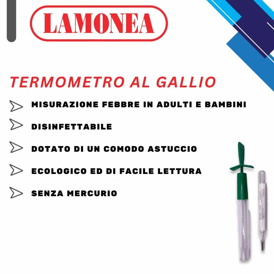 Lamotherm Termometro Ecologico al Gallio per febbre MC-10, Certificato CE, Misuratore Temperatura Corporea Senza Mercurio
