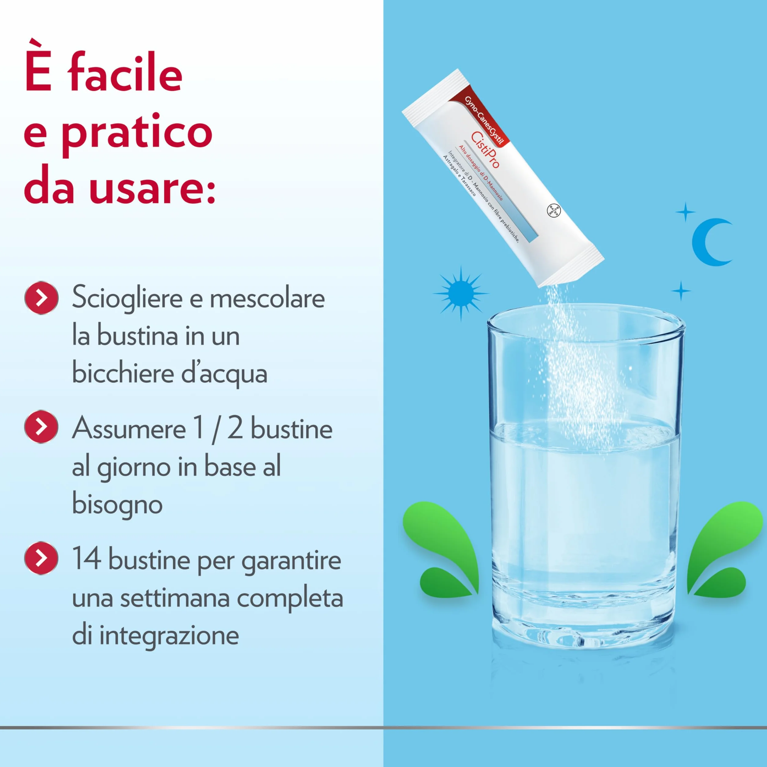 Gyno-CanesCystil CistiPro, Integratore D-Mannosio Vie Urinarie, 14 Bustine Gusto Te Verde Gelsomino e Agrumi