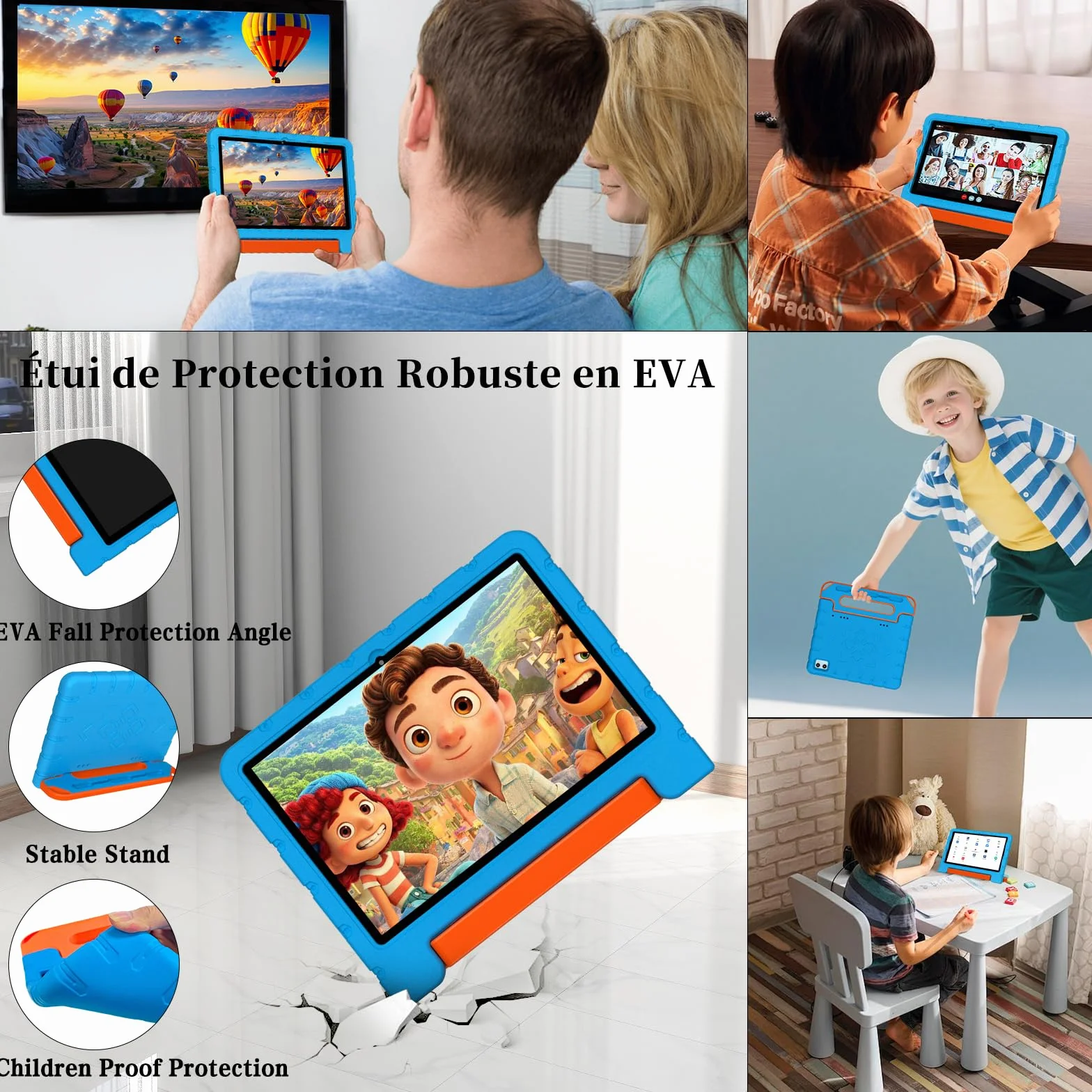 ZIOVO Tablet Bambini 10 Pollici Tablets Android 15, 30GB RAM+64GB ROM(TF 2TB), 5G WiFi Tablets,Gemini AI/Octa-Core/Widevine L1/Face ID/Parentale Controllo/6000 mAh/BT 5.0, Tablet con Eva Caso-Blu