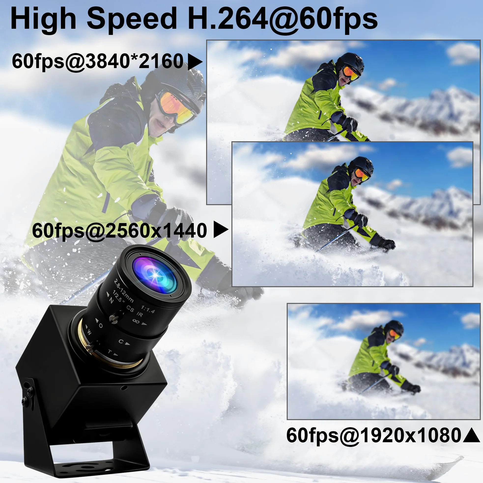 ELP Webcam USB 3.0 4K 60fps - Uscita HDMI per TV/Monitor - Zoom Manuale - Videoconferenza PC Camera ad alta velocità - Messa a fuoco variabile H.264