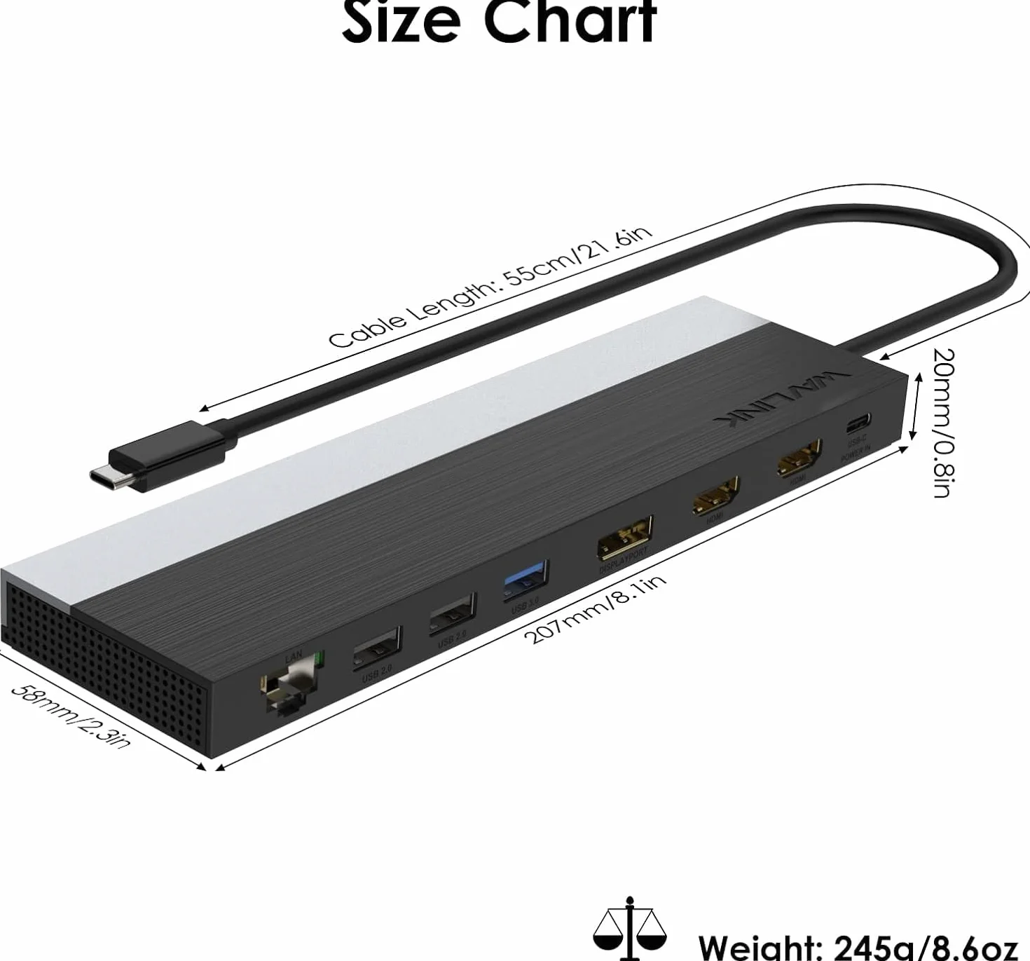 WAVLINK Docking Station USB C 3 monitor, Docking Station con Dual HDMI, DP, 100W PD, USB3.0&2.0, RJ45, slot SD/TF, audio/microfono, compatibile solo con computer Windows