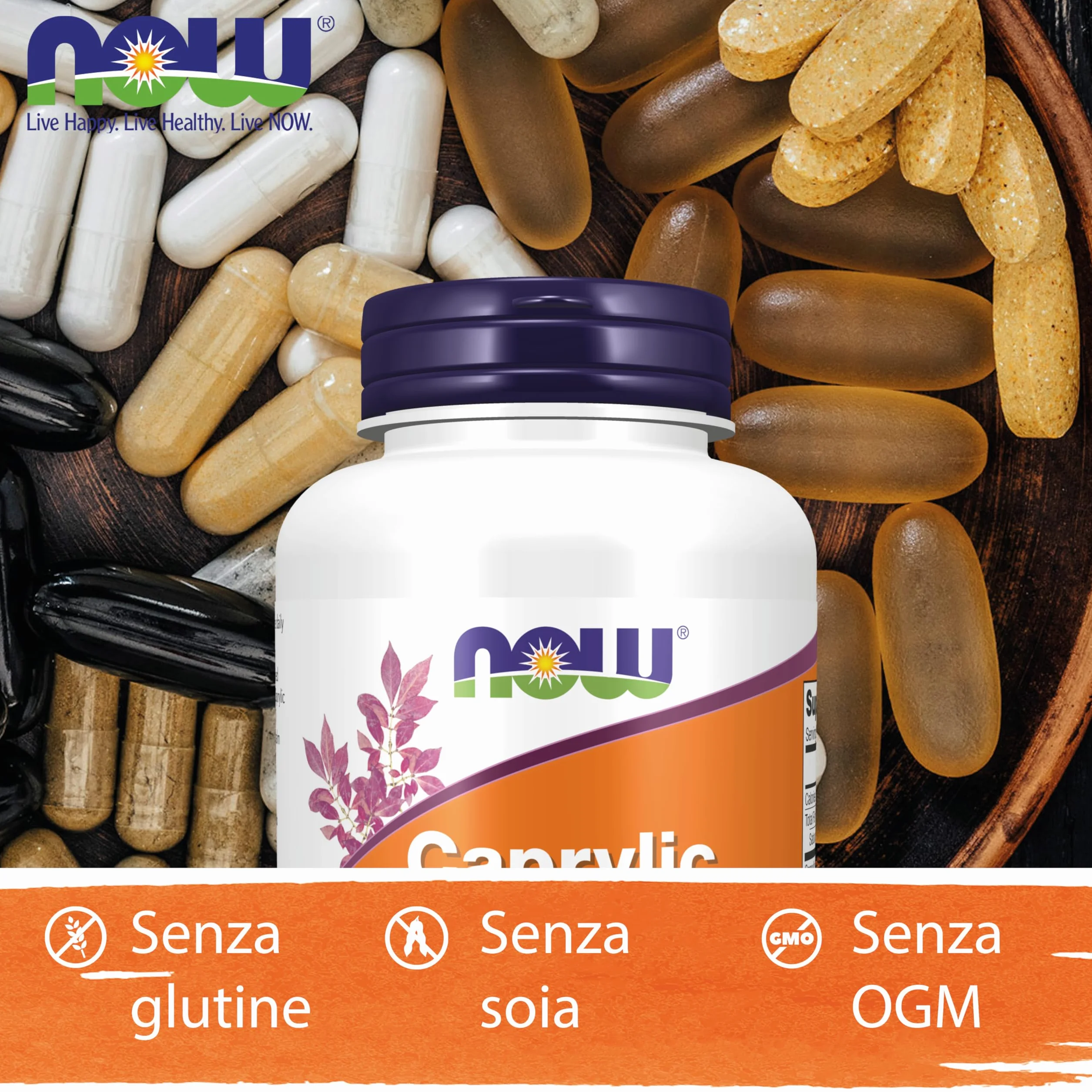 Now Foods Caprylic Acid 600mg 100 Softgels Bez Glutenu Bez Soi Non GMO