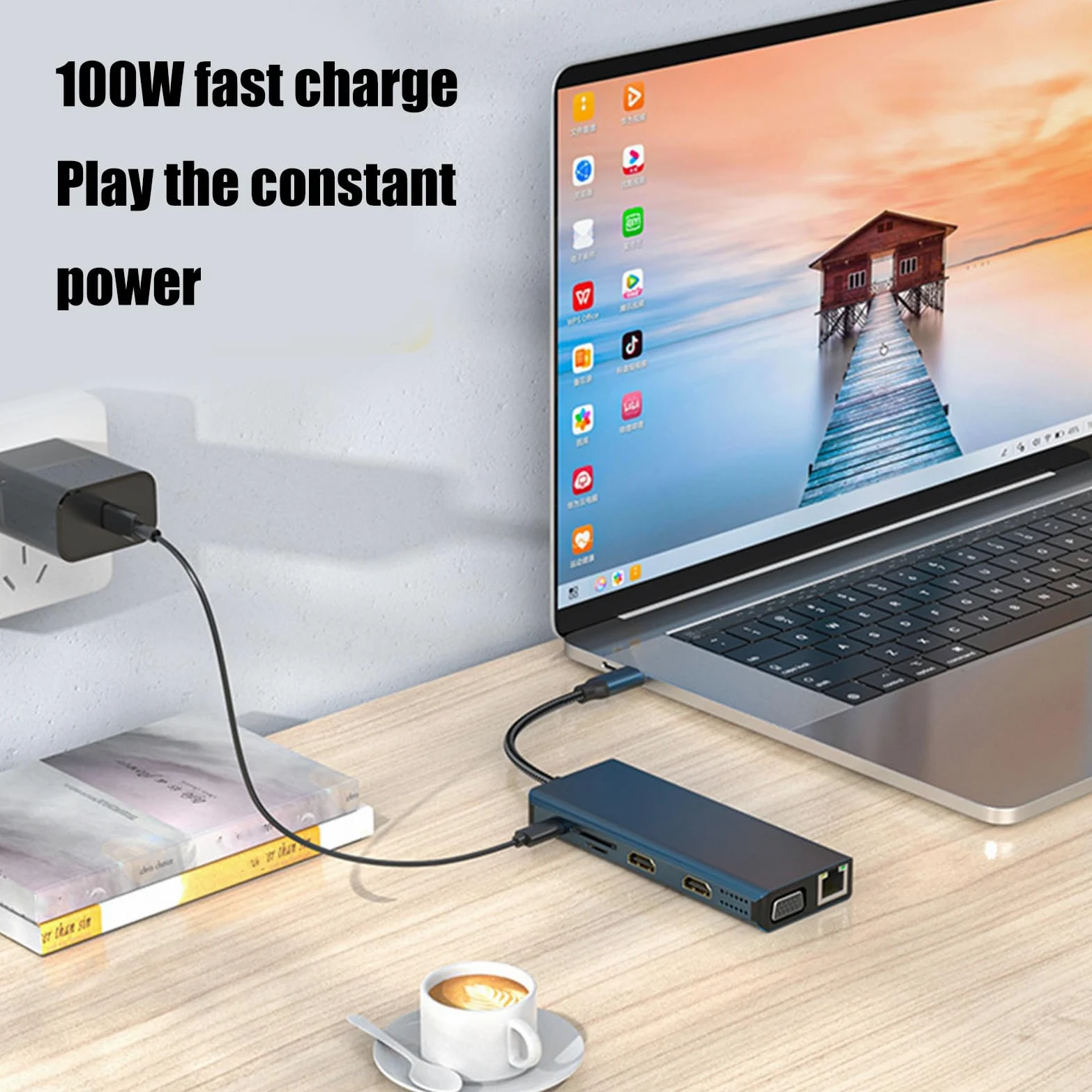 Docking Station Adattatore per Doppio Monitor Adattatore USB C 12 in 1 con VGA Gigabit Ethernet 4 Porte USB 3.0 Lettore Schede Docking Station Multifunzionale